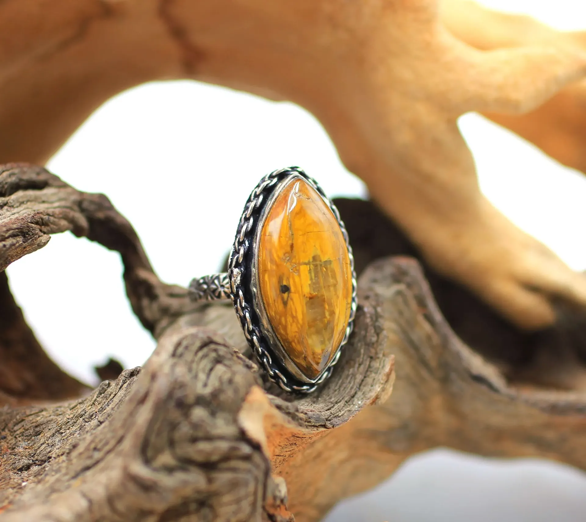 Bague en Argent plaqué et en Œil de tigre