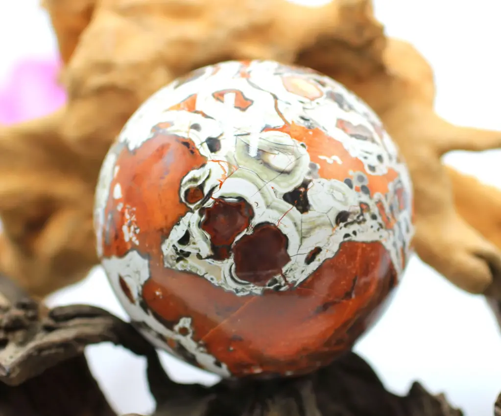 Sphère en Agate crazy lace rouge