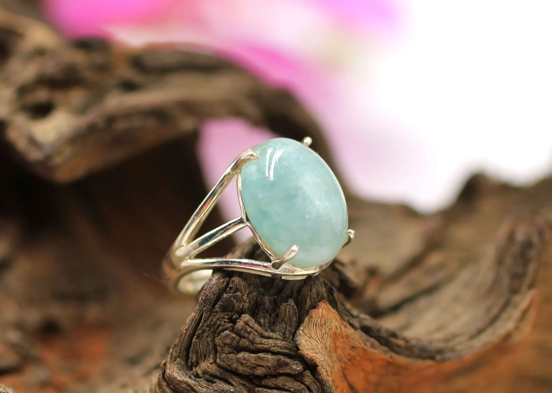 Bague réglable en Argent 925 et en Aigue-Marine