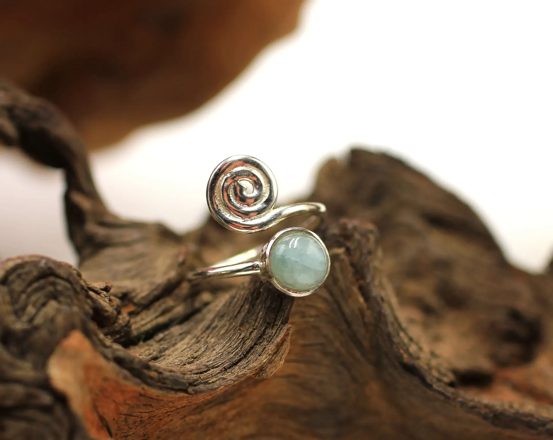 Bague réglable en Argent 925 et en Aigue-marine