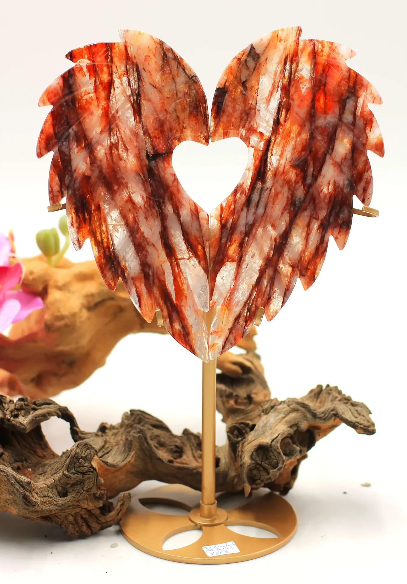 Aile d'Ange Cœur sur pied en Quartz Hématoïde