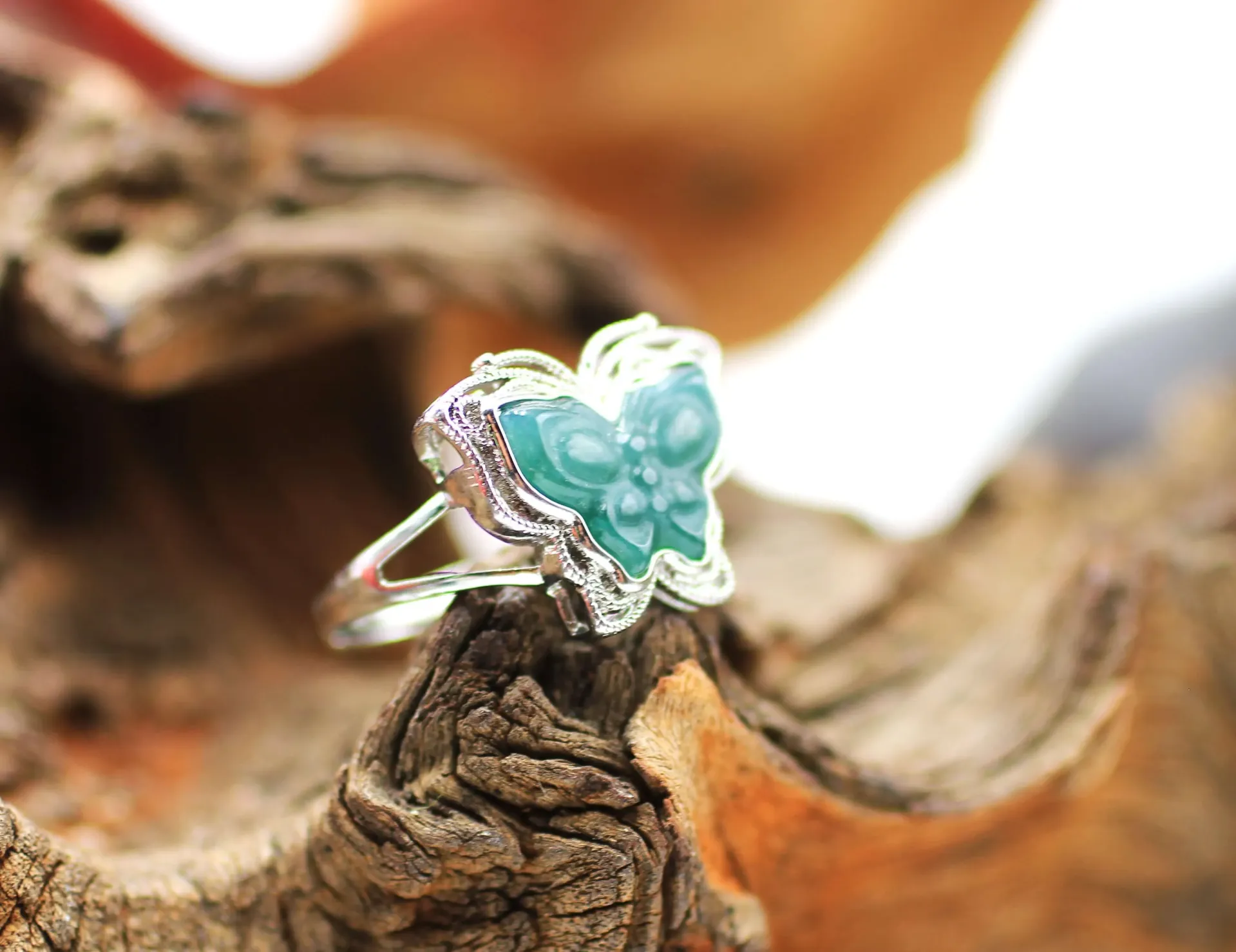Bague réglable en Laiton et en Jade néphrite
