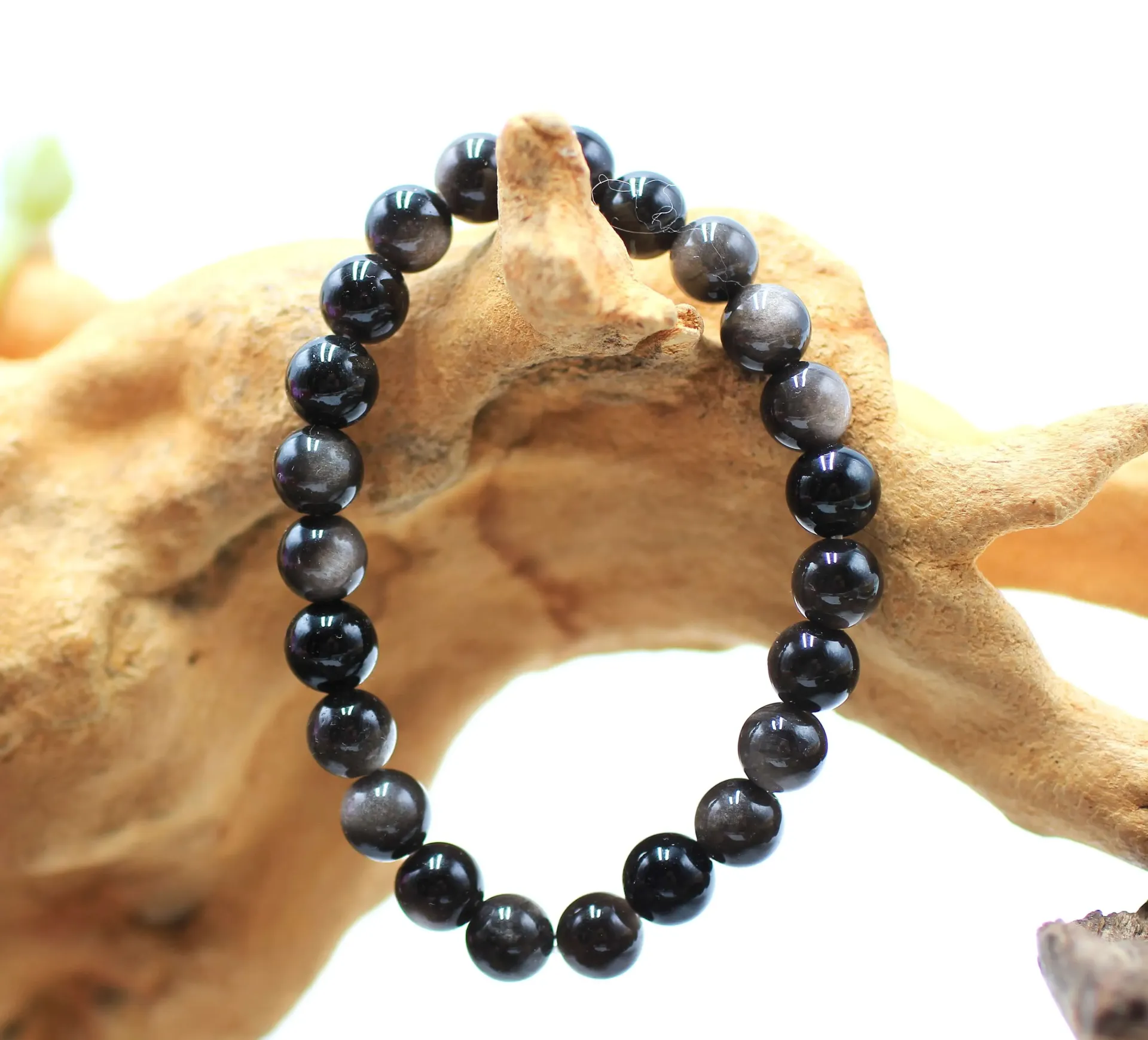 Bracelet en perles 8mm en Obsidienne argentée