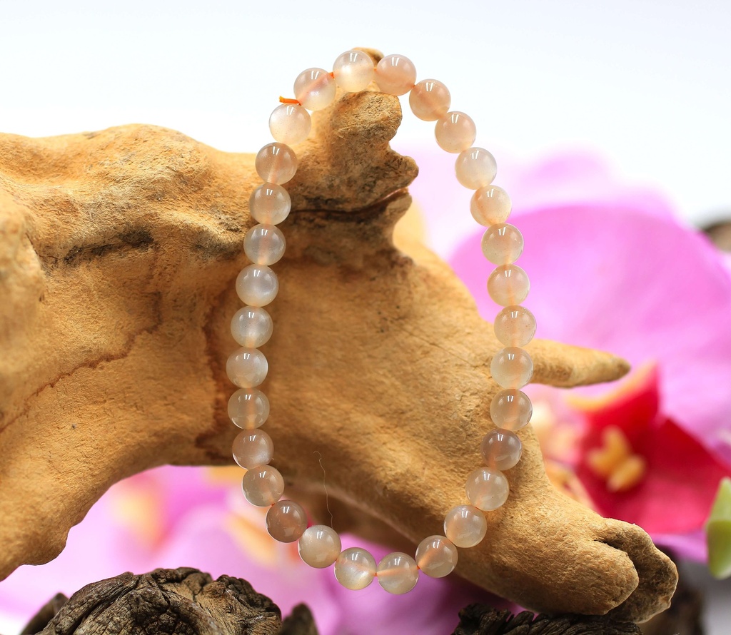 Bracelet en perles 6mm en Pierre de lune brune orangée