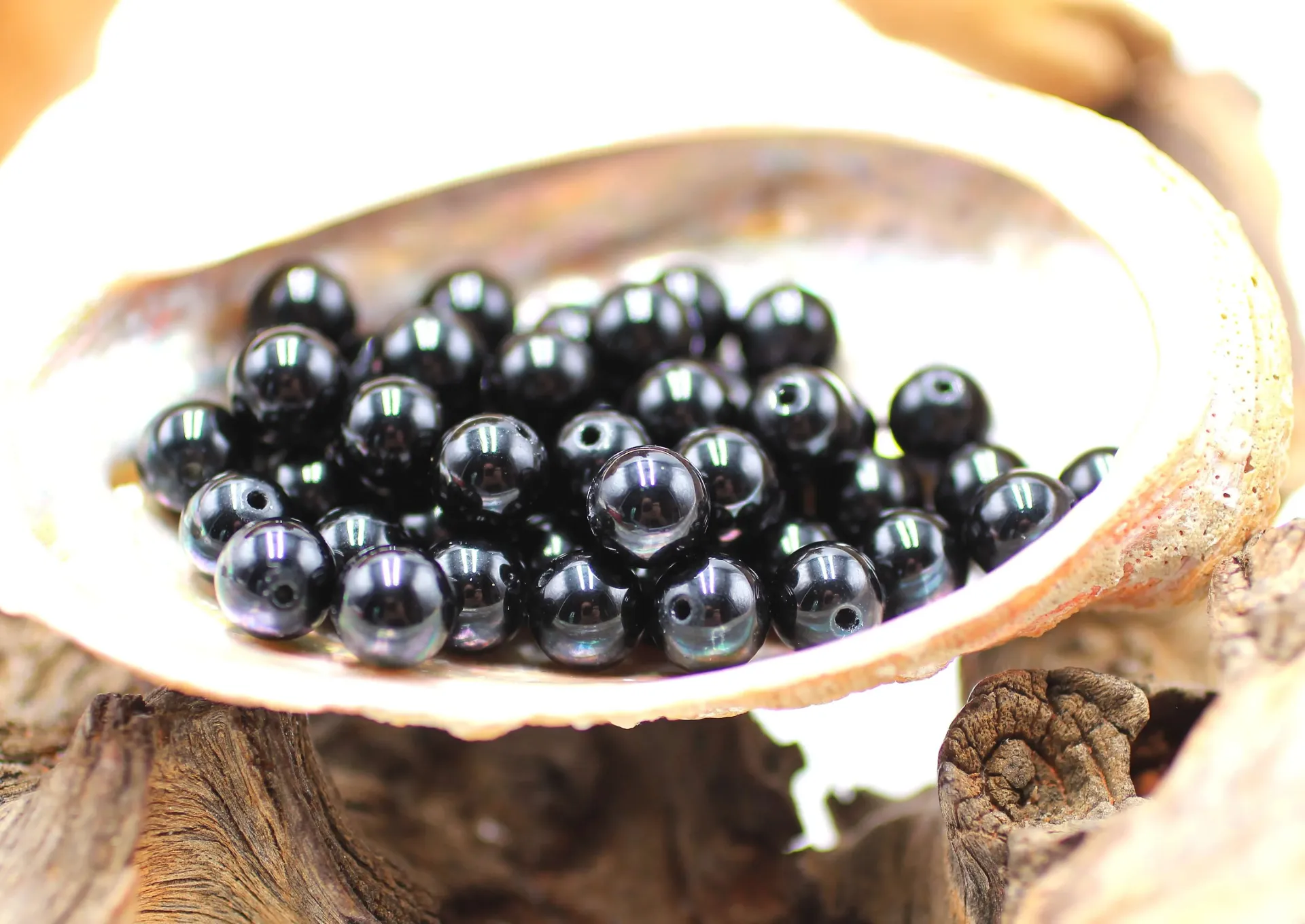 Perle 8mm en Obsidienne noire
