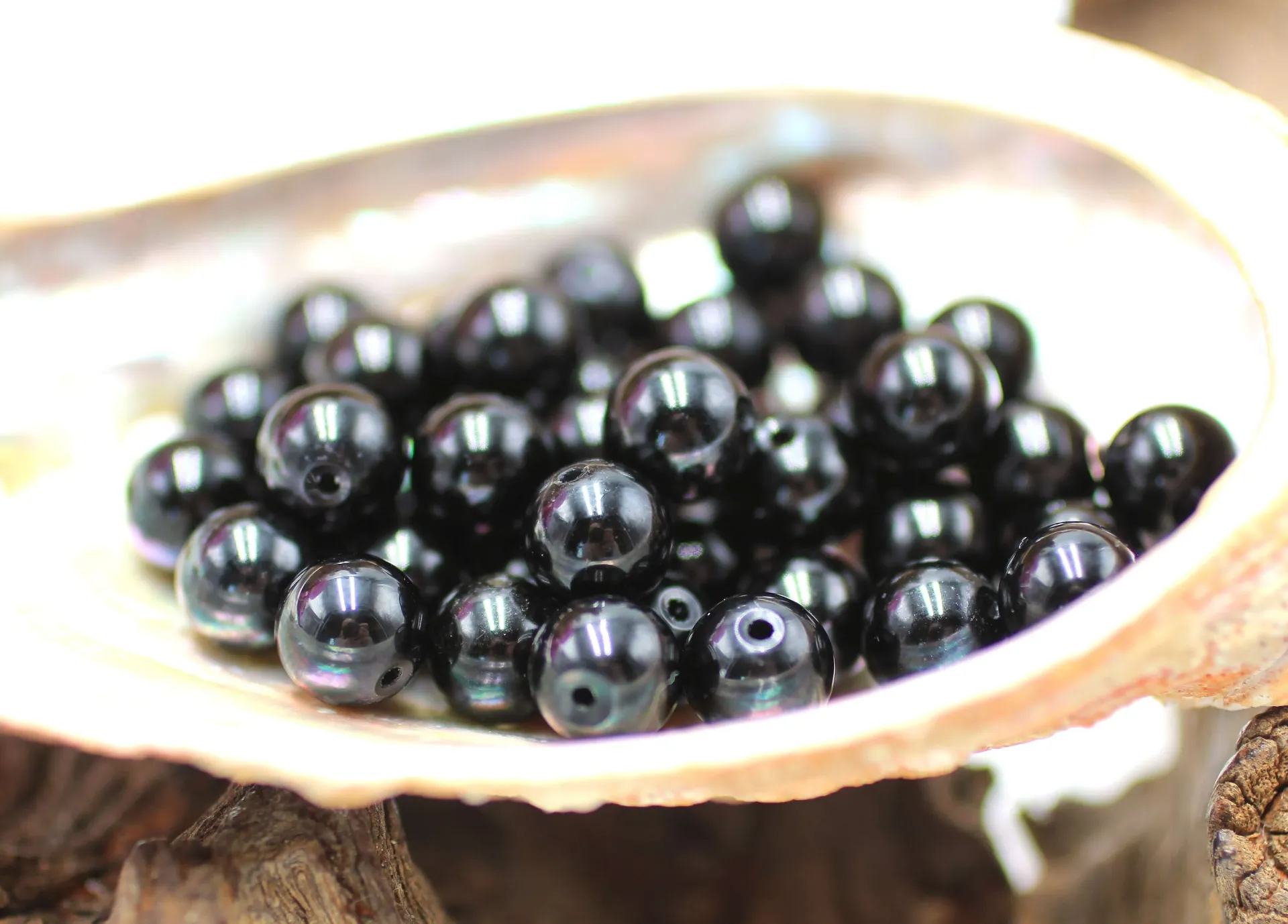 Perle 8mm en Obsidienne noire