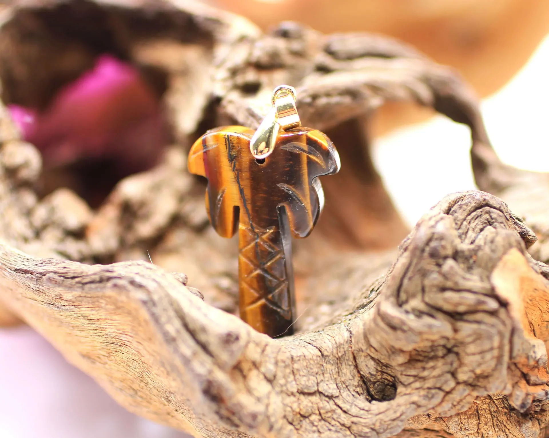Pendentif Palmier en Œil de tigre