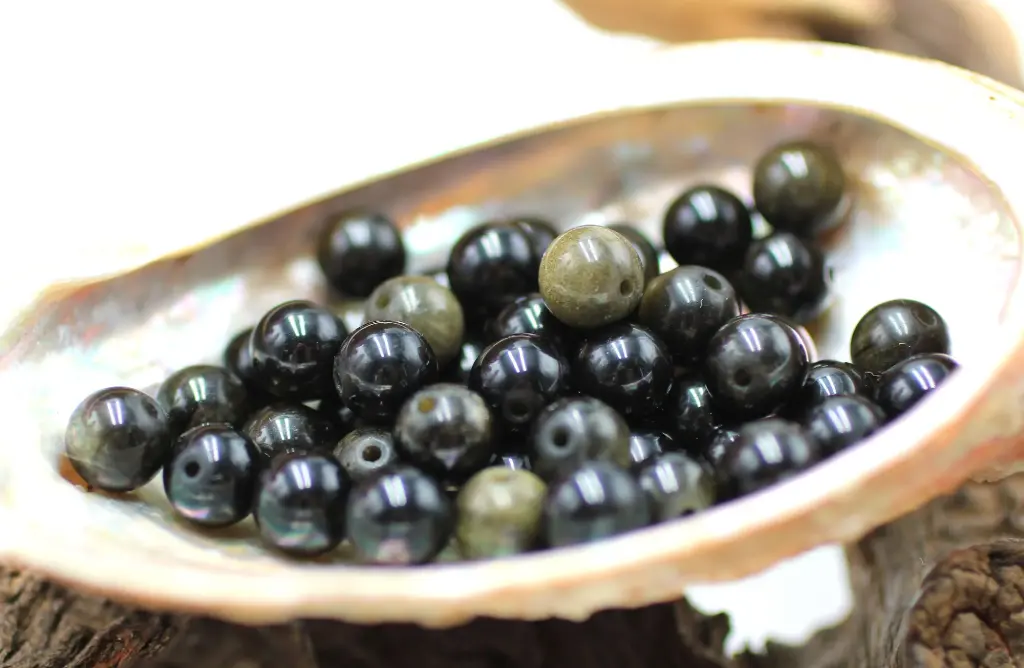 Perle 8mm en Obsidienne dorée