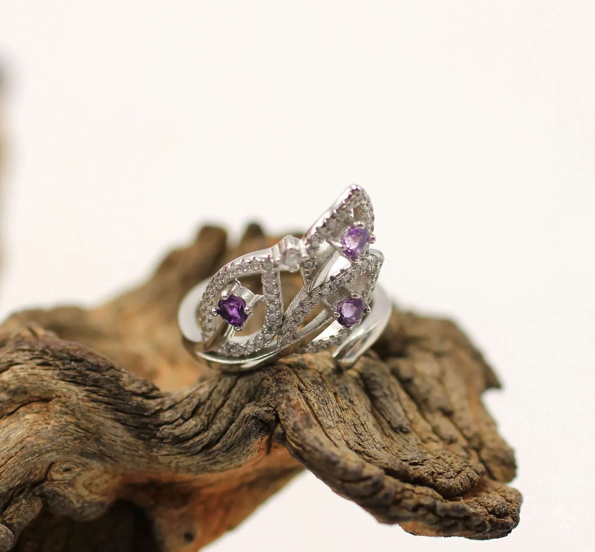 Bague réglable en Argent 925 et en Améthyste