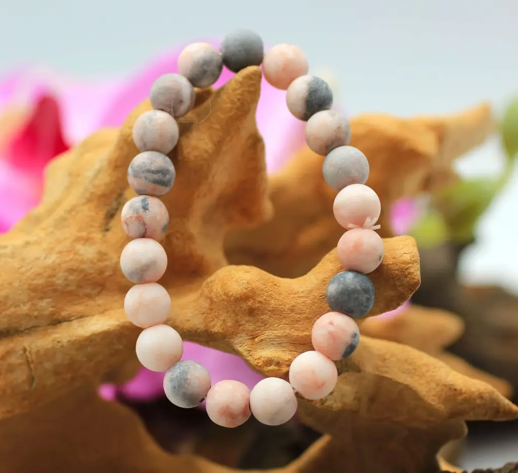 Bracelet en perles 8mm en Jaspe zèbre rose