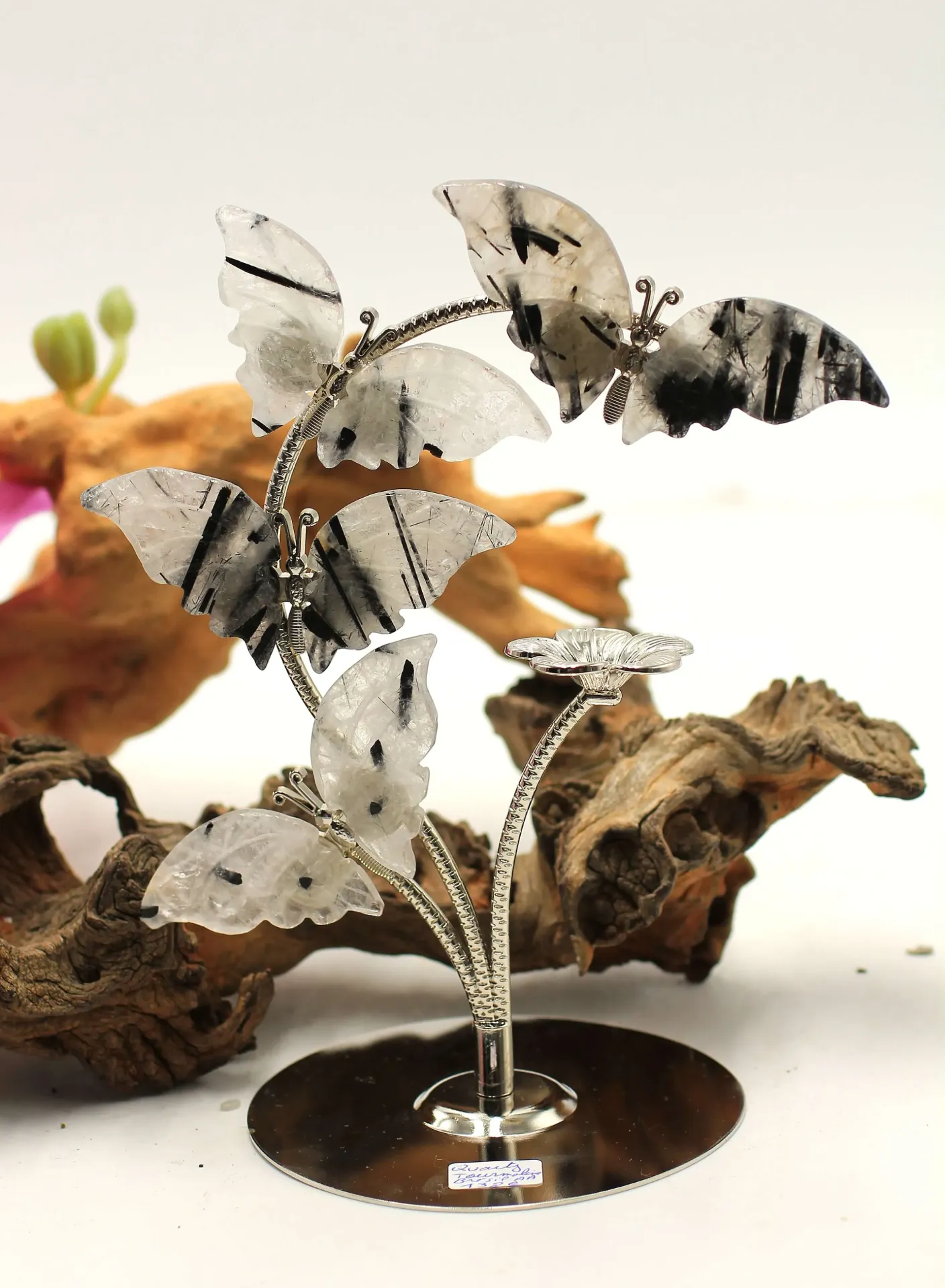 Envol de papillons sur pied en Quartz tourmaline
