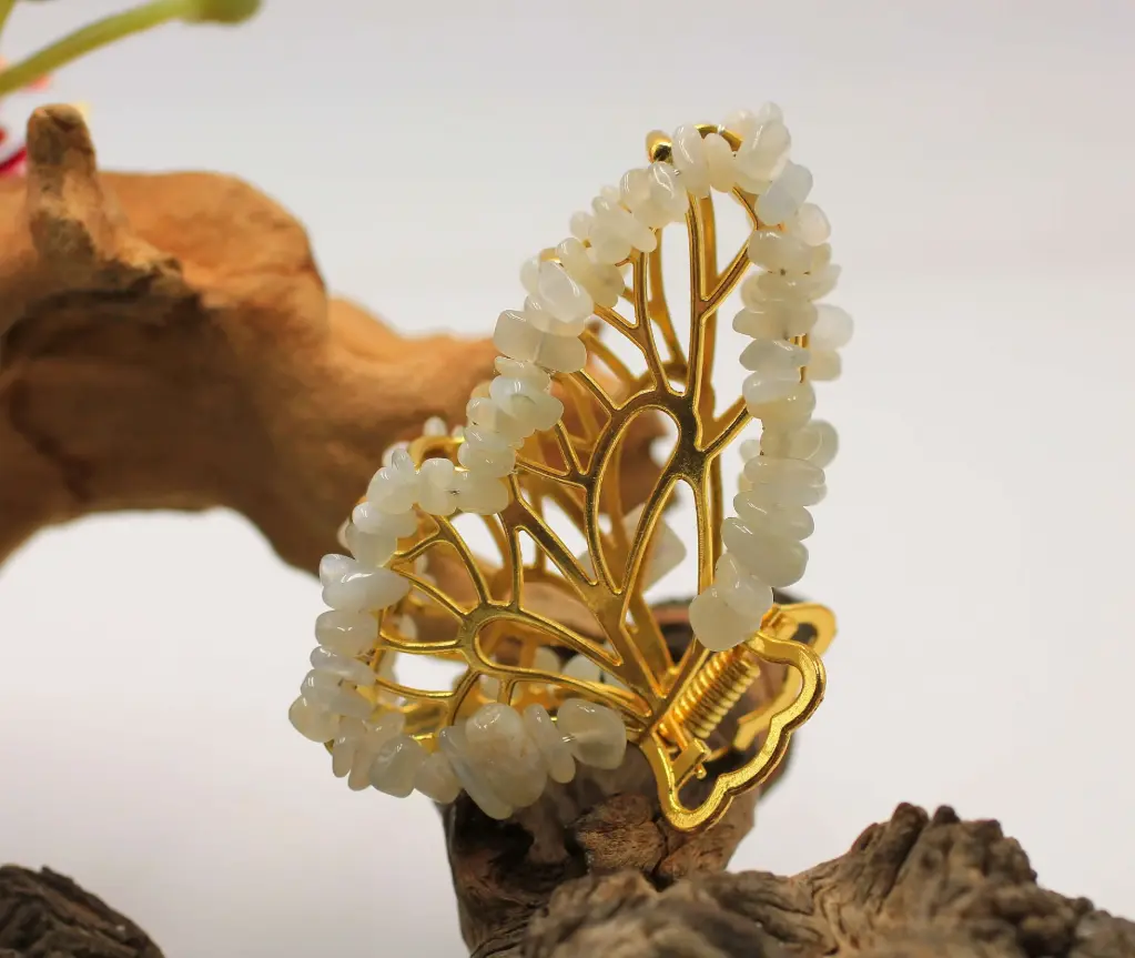 Pince à cheveux en Pierre de lune blanche