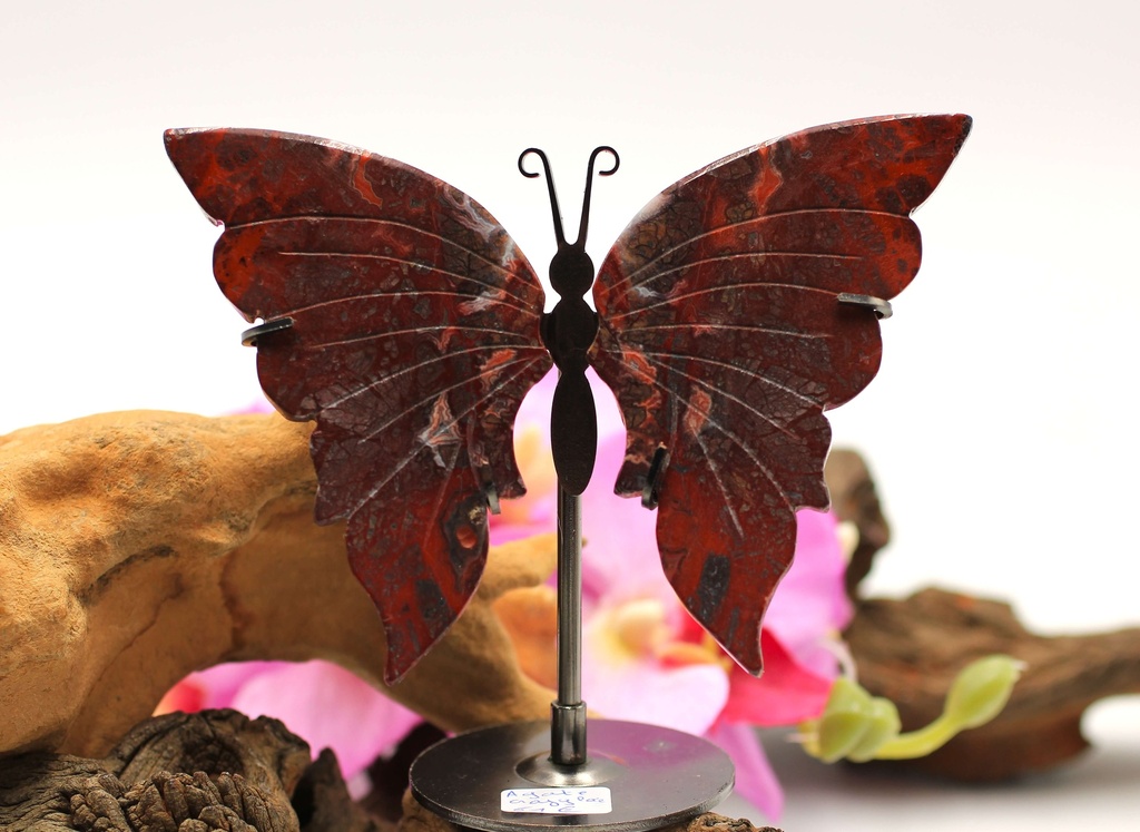 Papillon sur pied en Agate crazy lace rouge