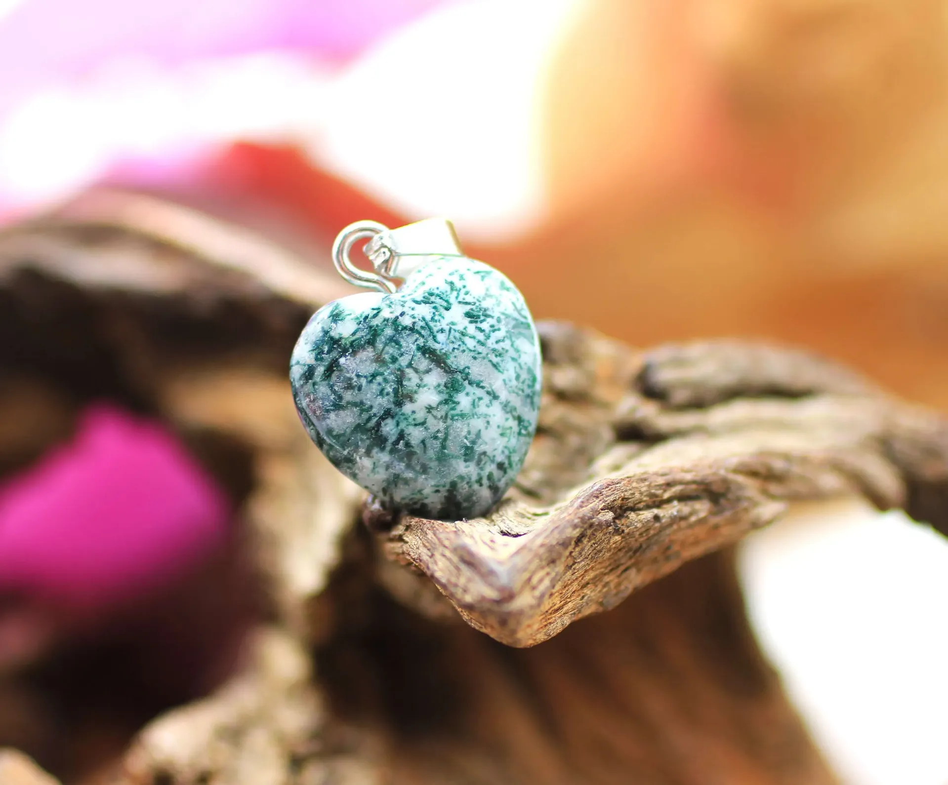 Pendentif coeur en Agate arbre