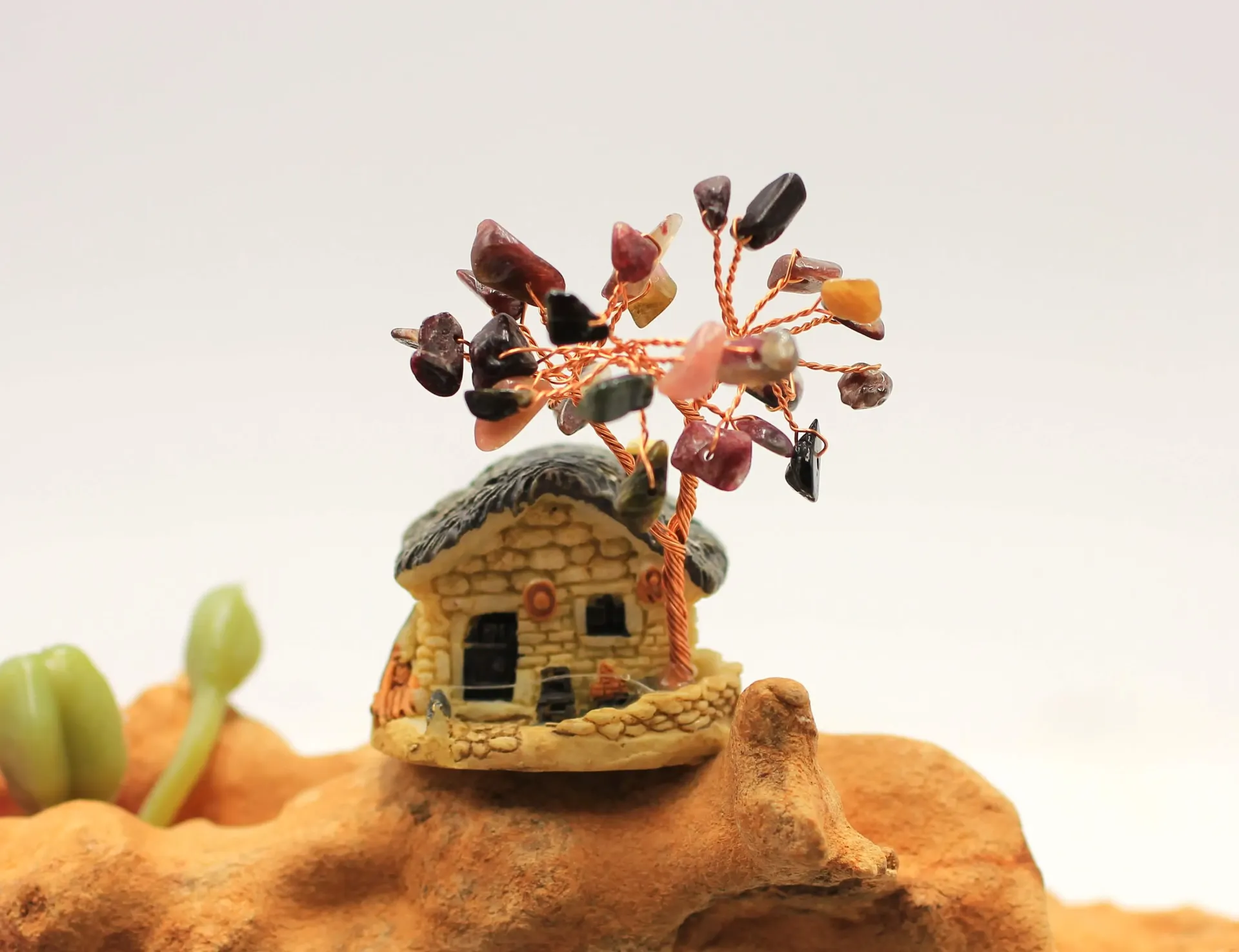 Maison et Arbre de vie en Tourmaline melon d'eau
