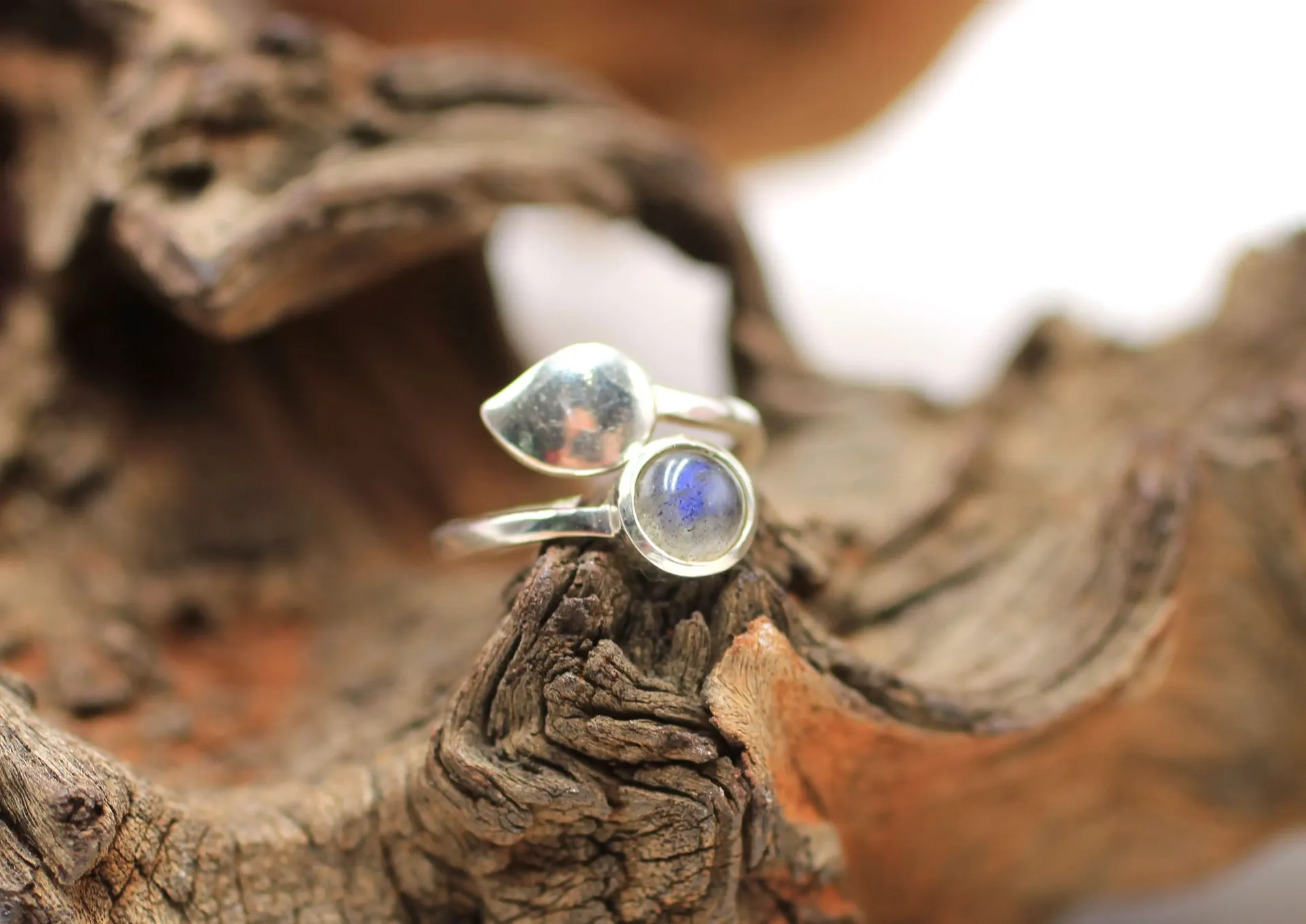 Bague réglable en Argent 925 et en Labradorite
