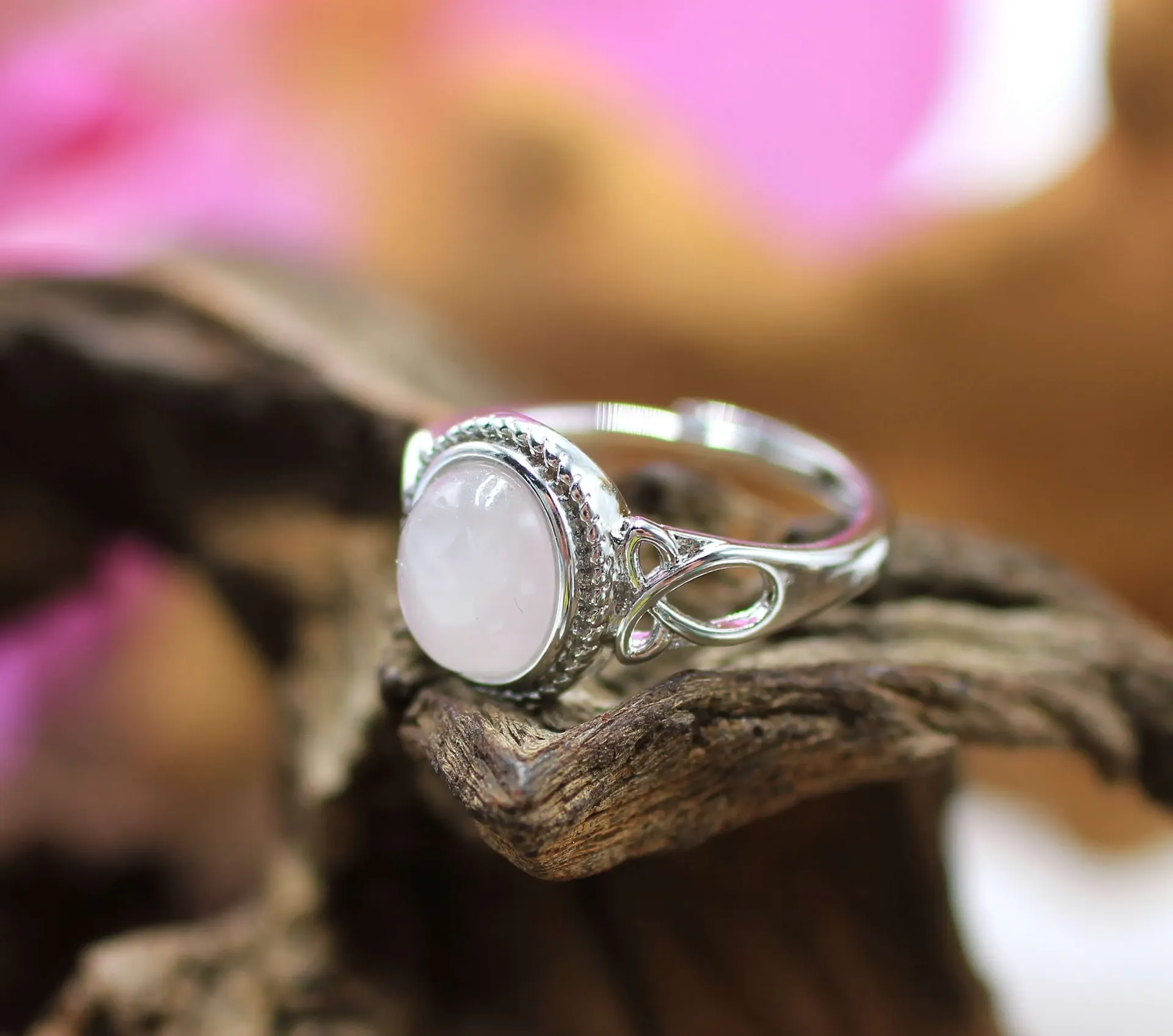 Bague réglable en Laiton et en Quartz rose
