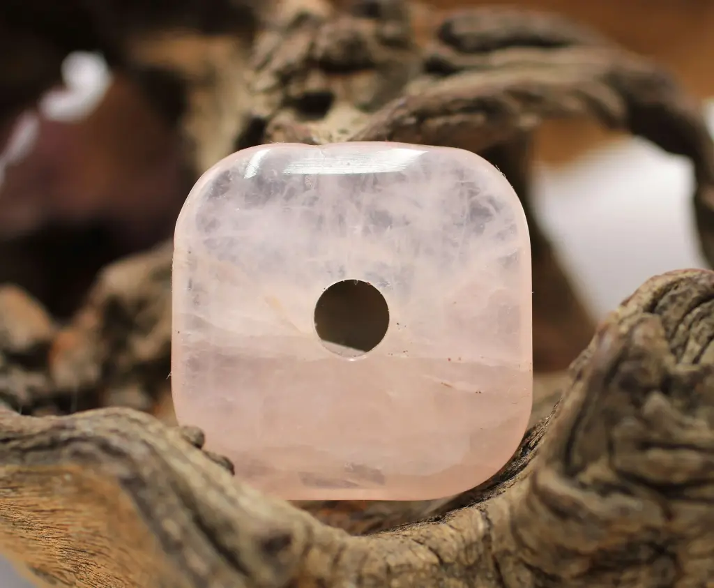 Pendentif donut carré en Quartz rose