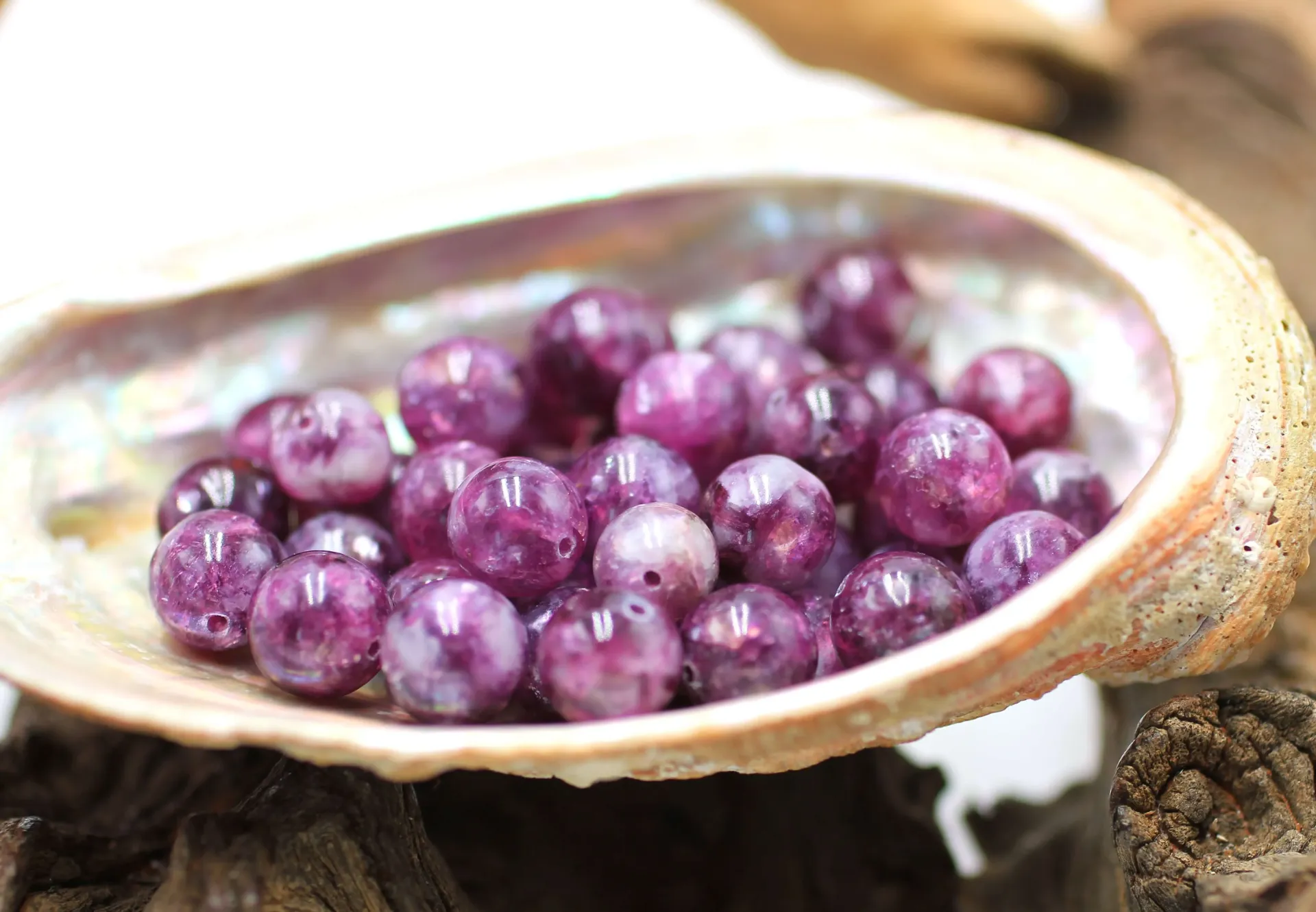 Perle 8mm en Lépidolite cristallisée