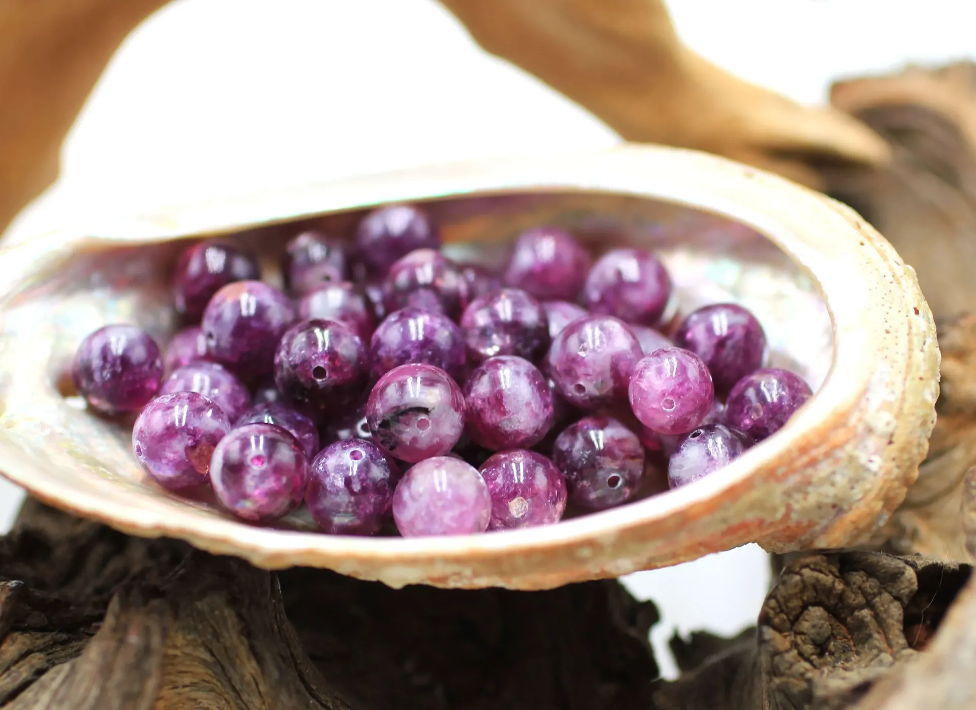 Perle 8mm en Lépidolite cristallisée