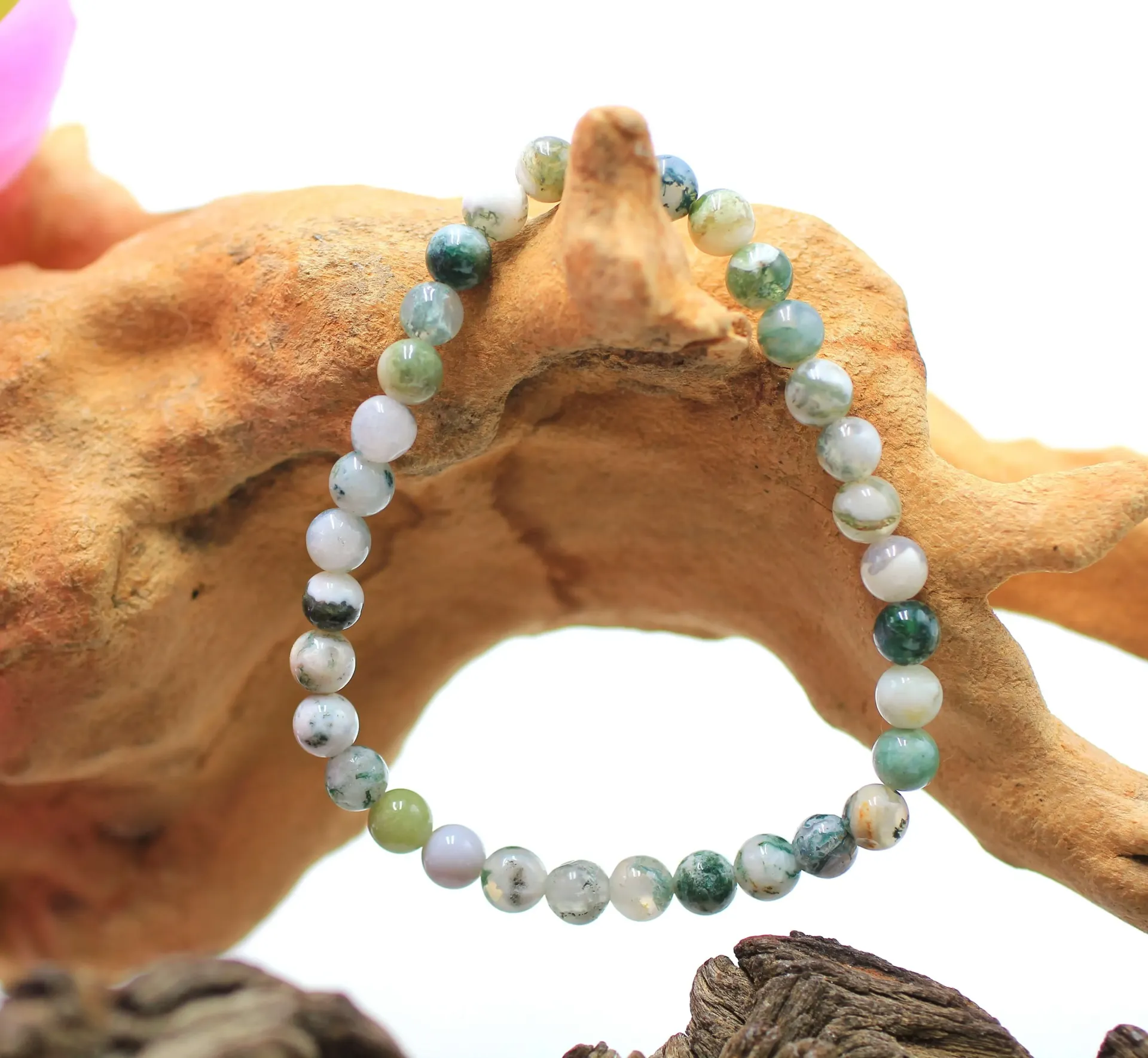 Bracelet en perles 6mm en Agate arbre
