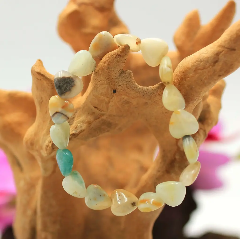 Bracelet en perles 10mm coeur en Amazonite multicolore