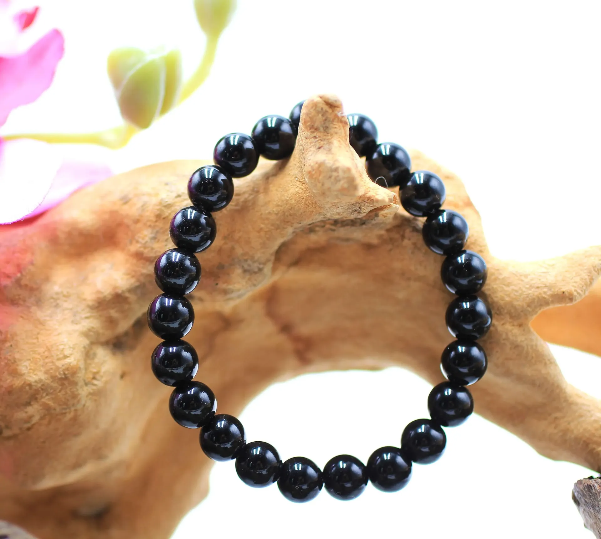 Bracelet en perles 8mm en Obsidienne noire