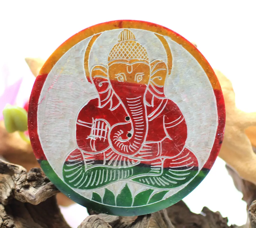 Tranche en Stéatite porte encens et motif Ganesh coloré