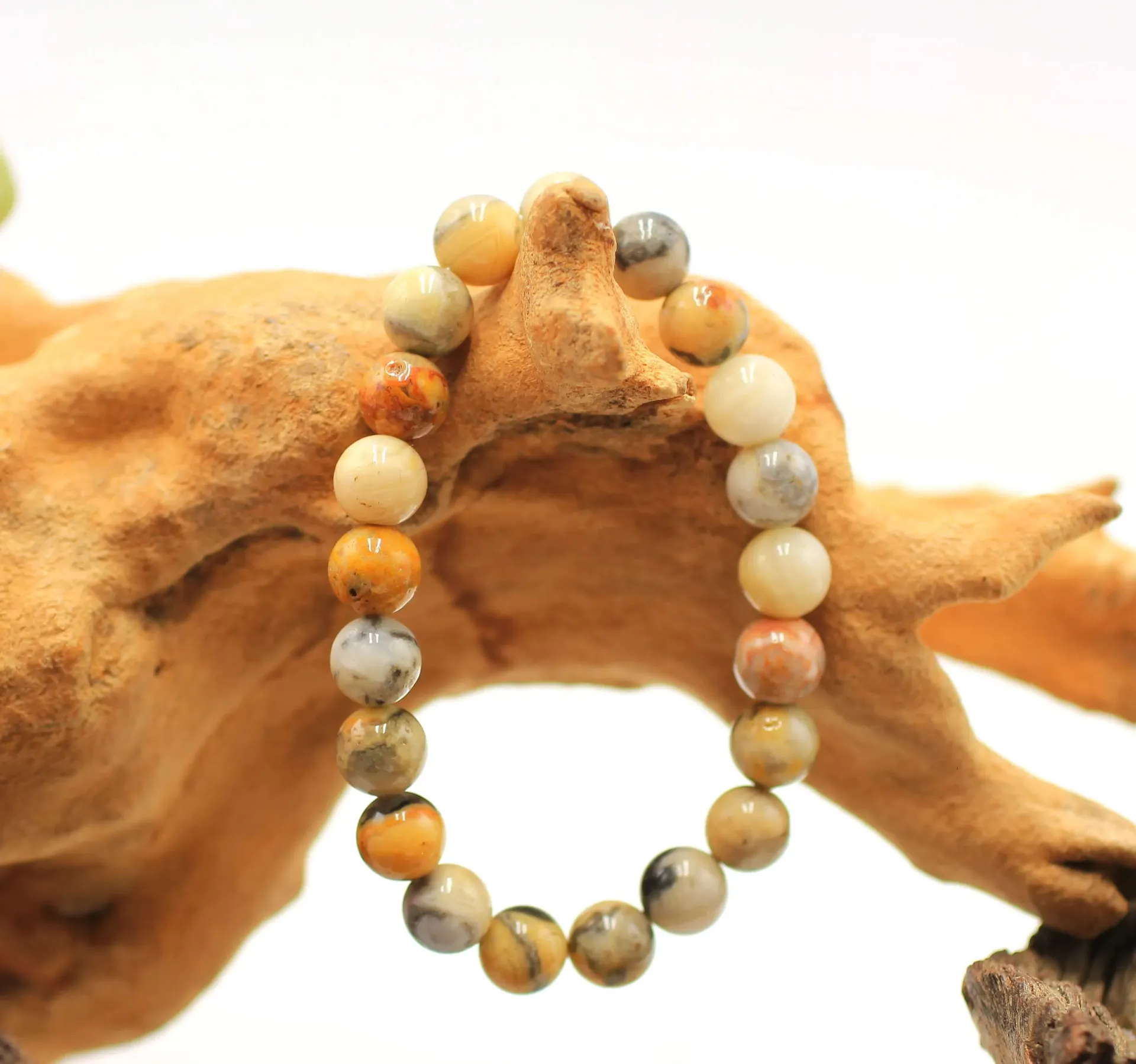 Bracelet en perles 8mm en Agate crazy lace jaune