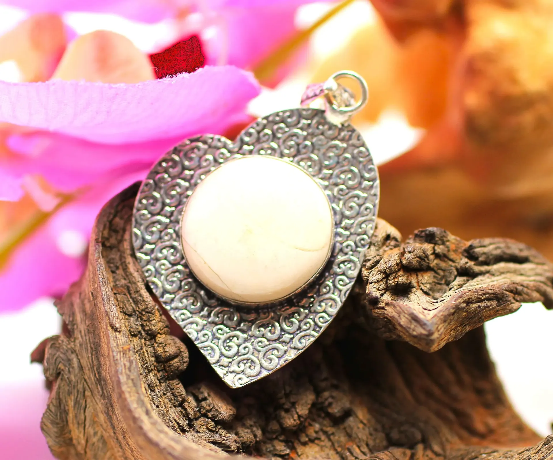 Pendentif plaqué Argent et Stéatite