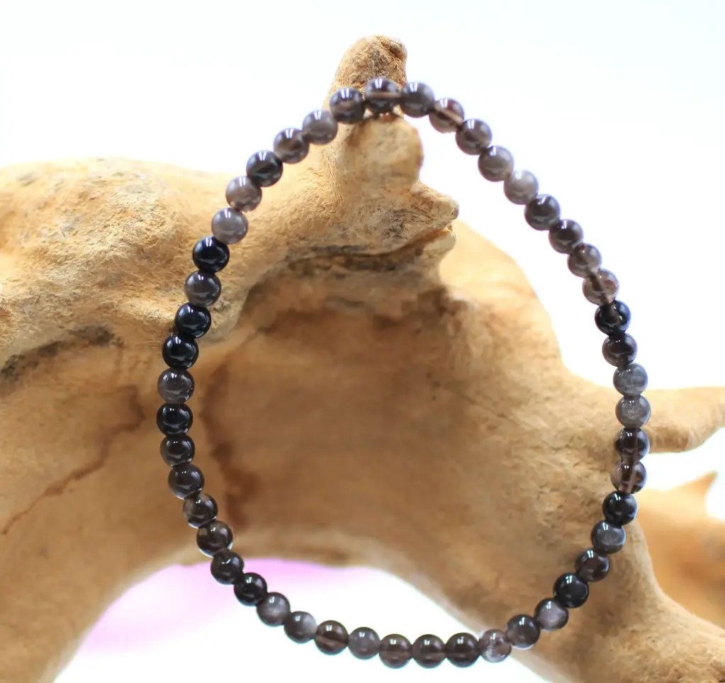 Bracelet en perles 4mm en Obsidienne argentée