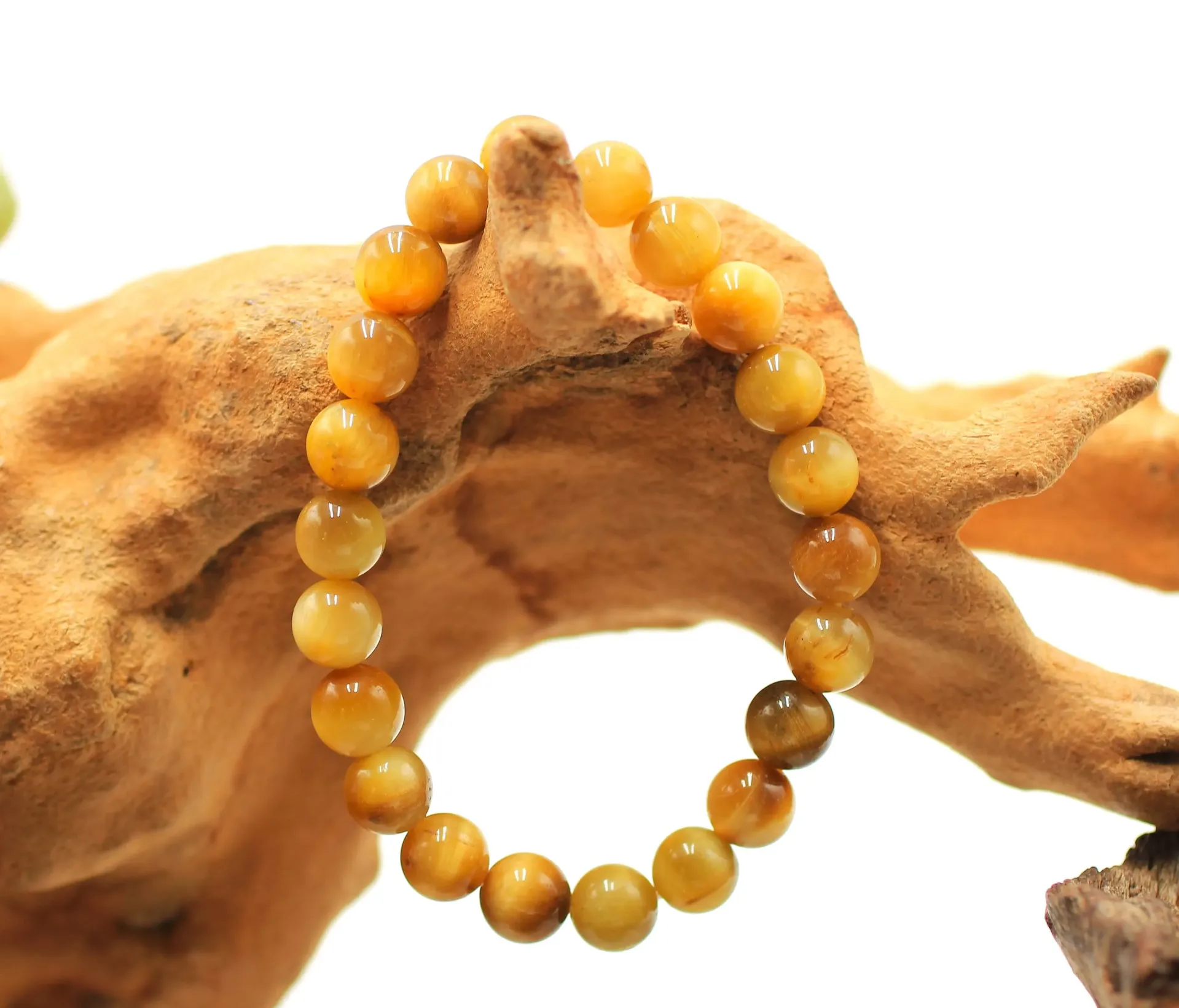 Bracelet en perles 8mm en Œil de tigre doré