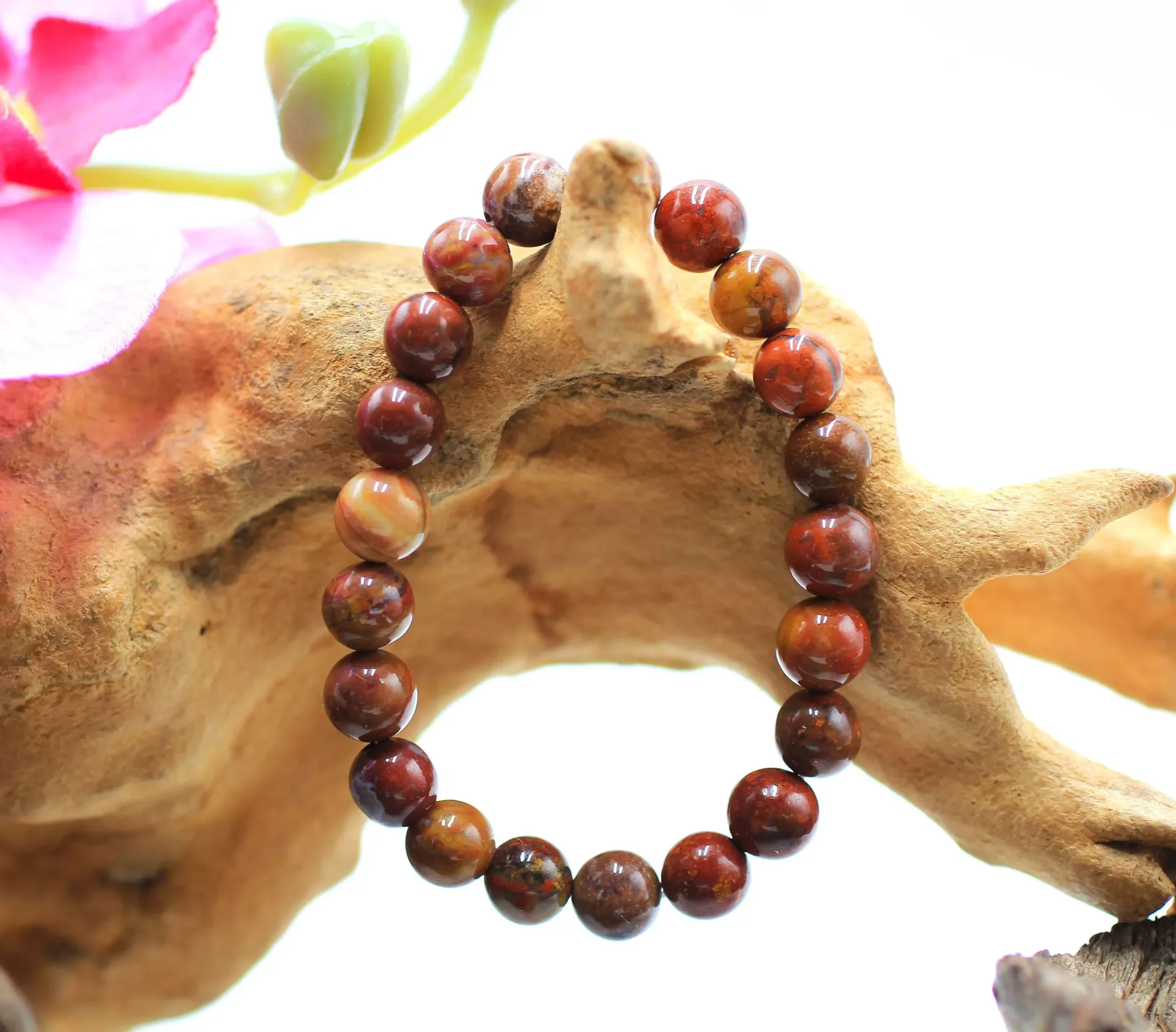 Bracelet en perles 8mm en Jaspe breschia rouge