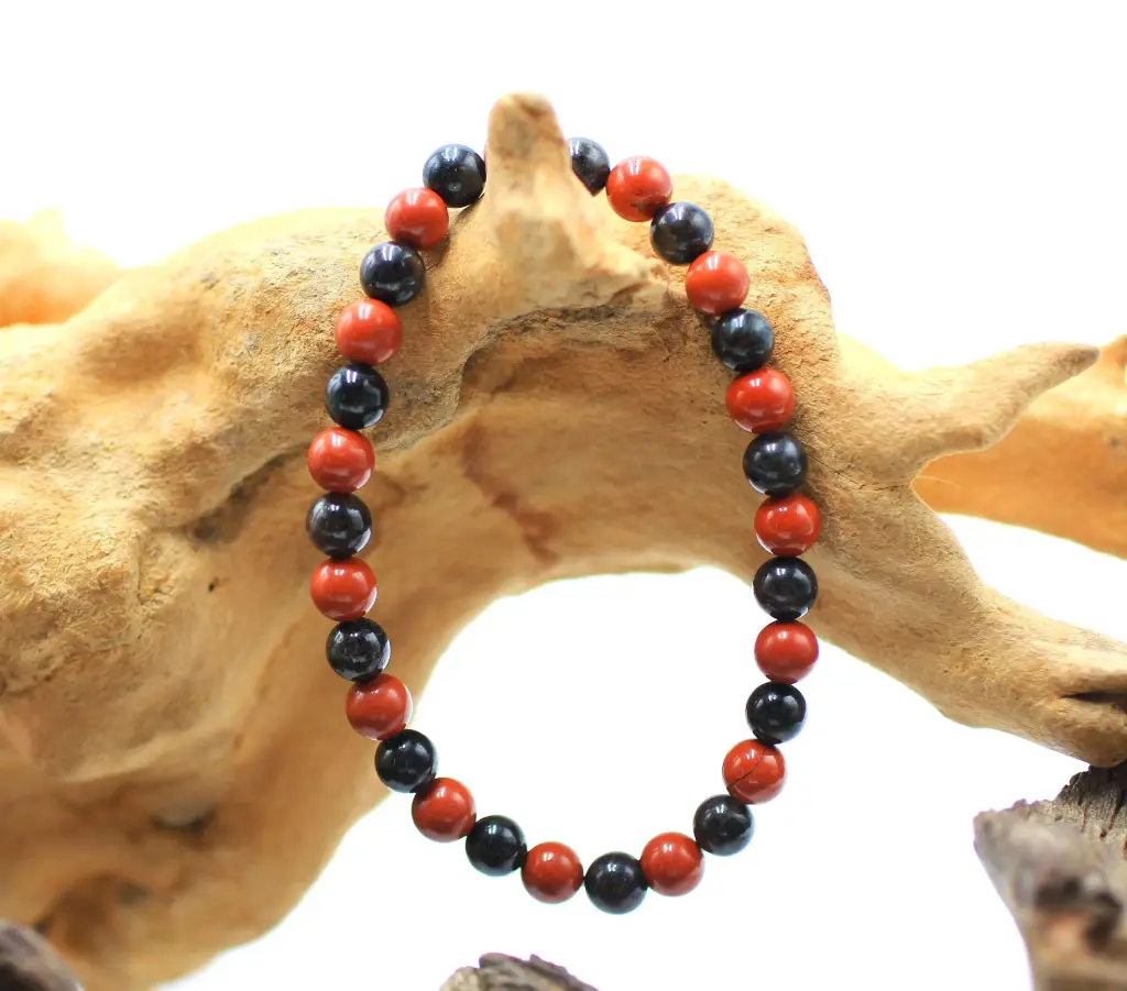 Bracelet en perles 6mm en Astrophyllite et Jaspe rouge