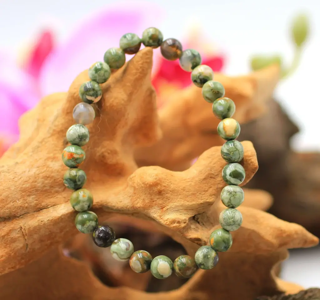 Bracelet en perles 6mm en Rhyolite (Jaspe océan)