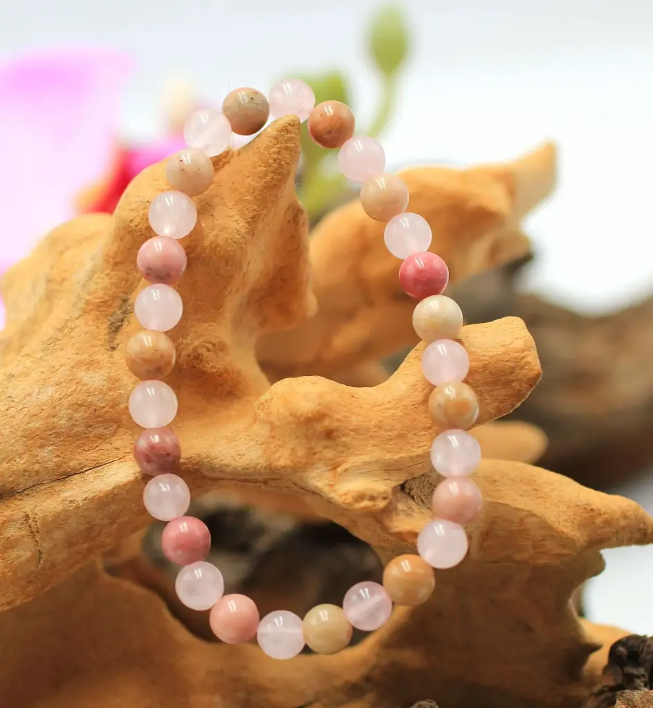 Bracelet en perles 6mm en Quartz rose et Thulite