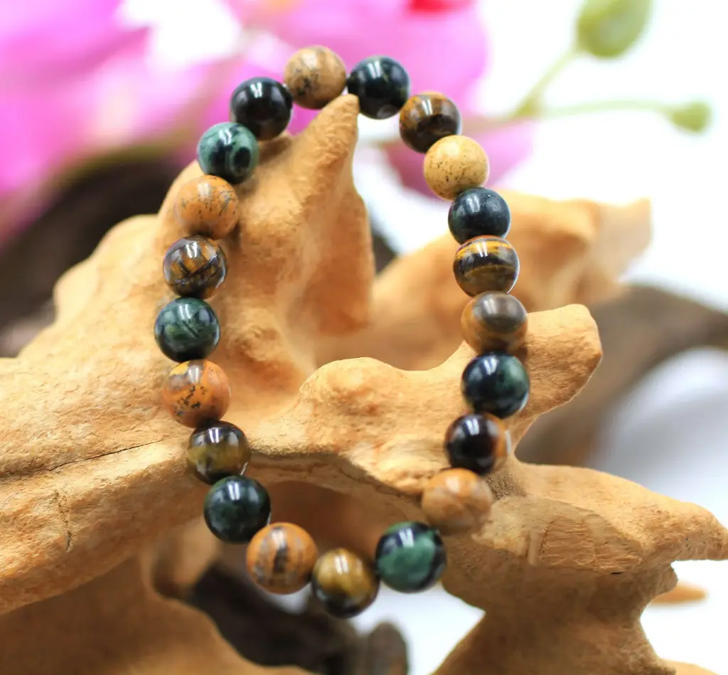 Bracelet en perles 8mm en Jaspe Kambaba, Jaspe paysage et Œil de tigre