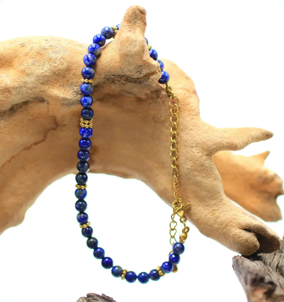 Bracelet en perles 4mm en Lapis-lazuli avec fermoir