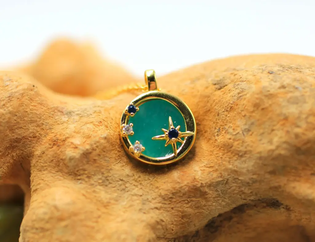 Pendentif en Argent 925 plaqué or et en Amazonite (avec chaine)