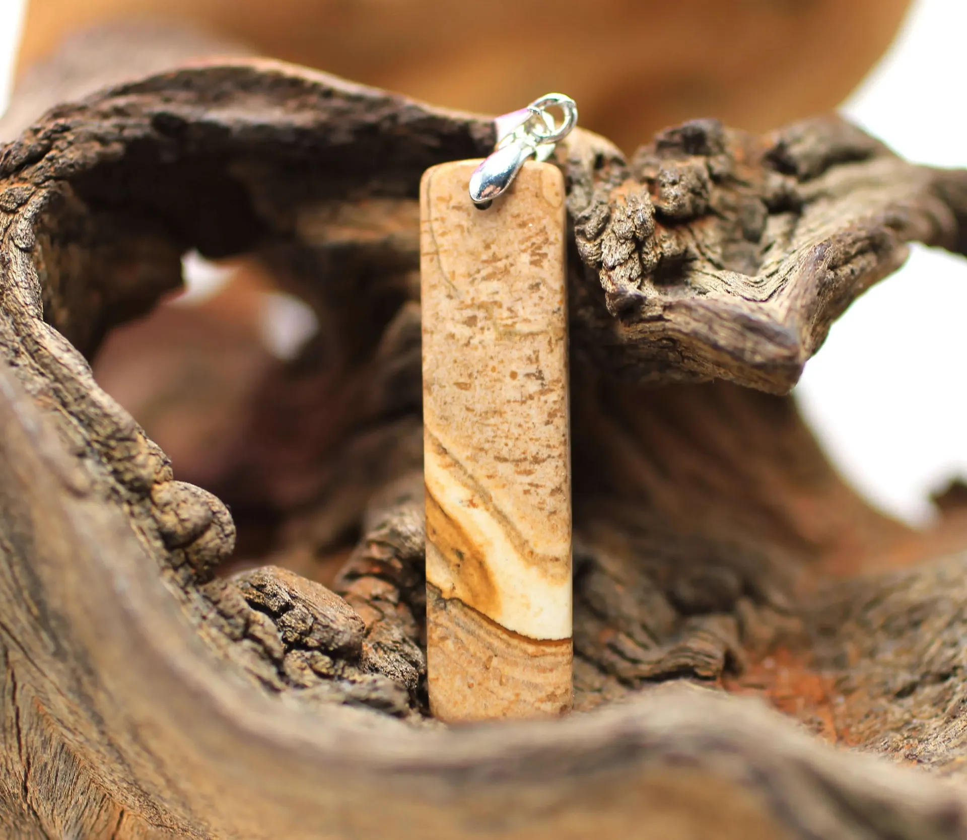 Pendentif rectangle en Jaspe paysage