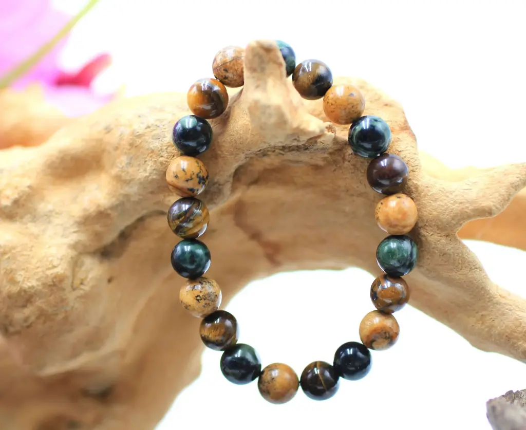 Bracelet en perles 8mm en Jaspe Kambaba, Jaspe paysage et Œil de tigre