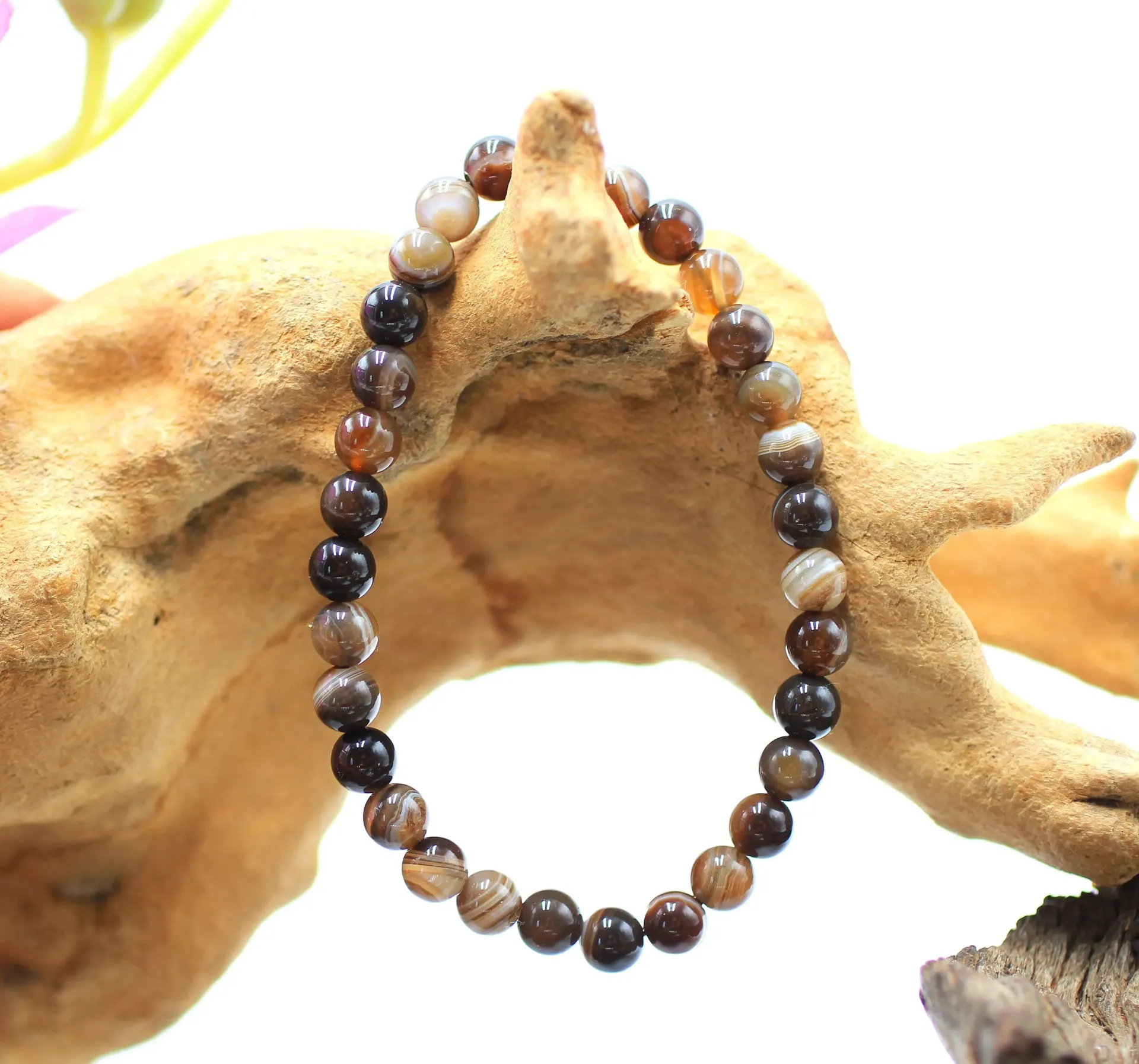 Bracelet en perles 6mm en Agate marron