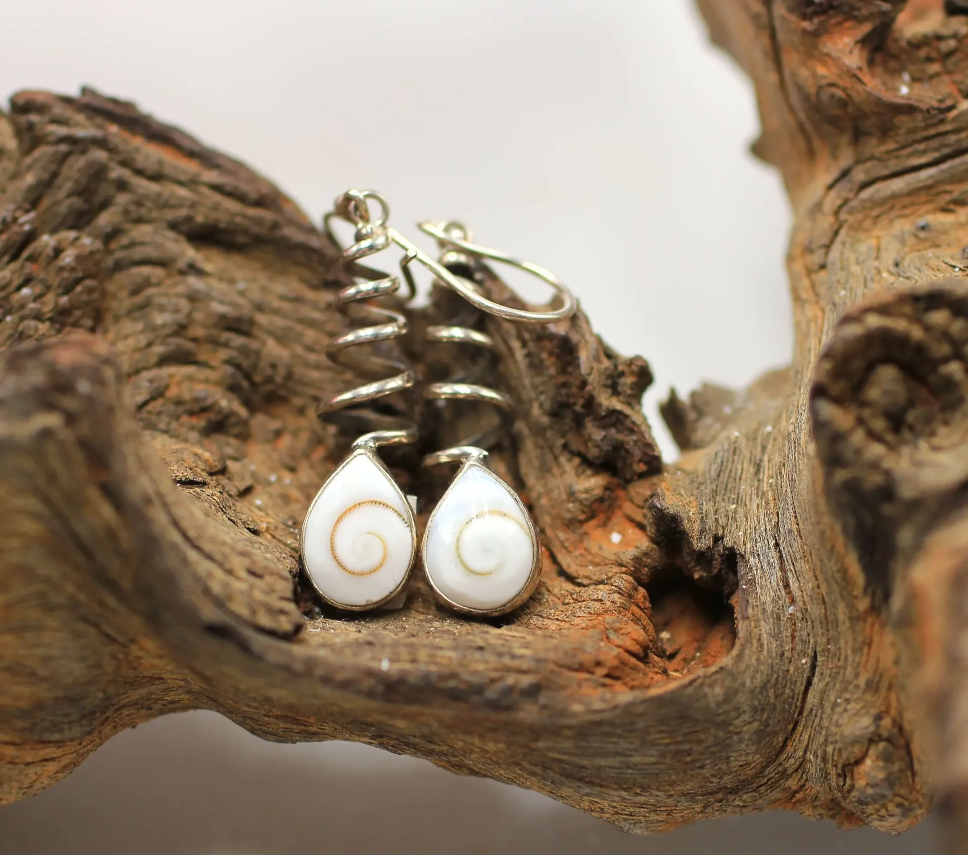 Boucles d'oreille spiralée en Argent 925 et en Œil de Sainte Lucie