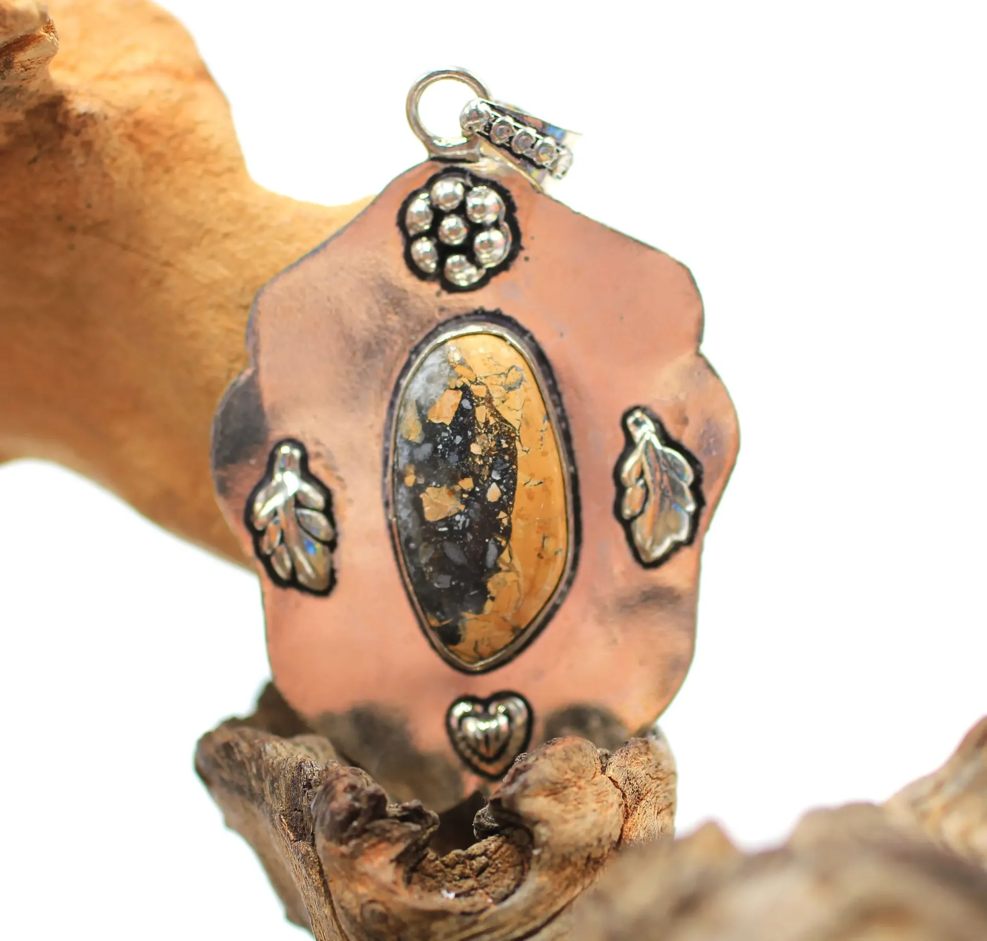 Pendentif en plaqué Argent et Jaspe Maligano