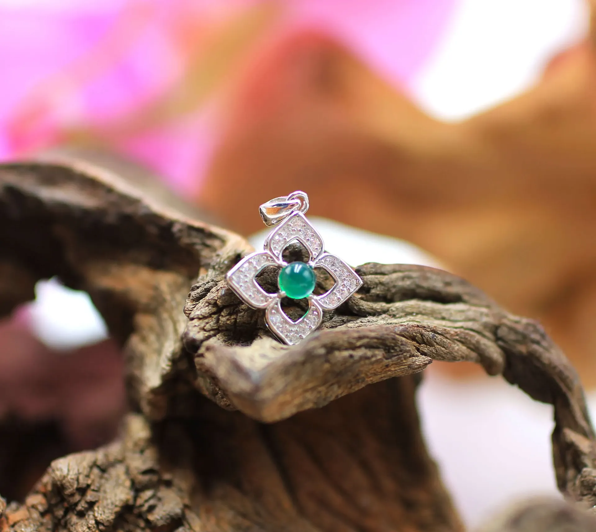Pendentif Trèfle en Argent 925 et en Chrysoprase