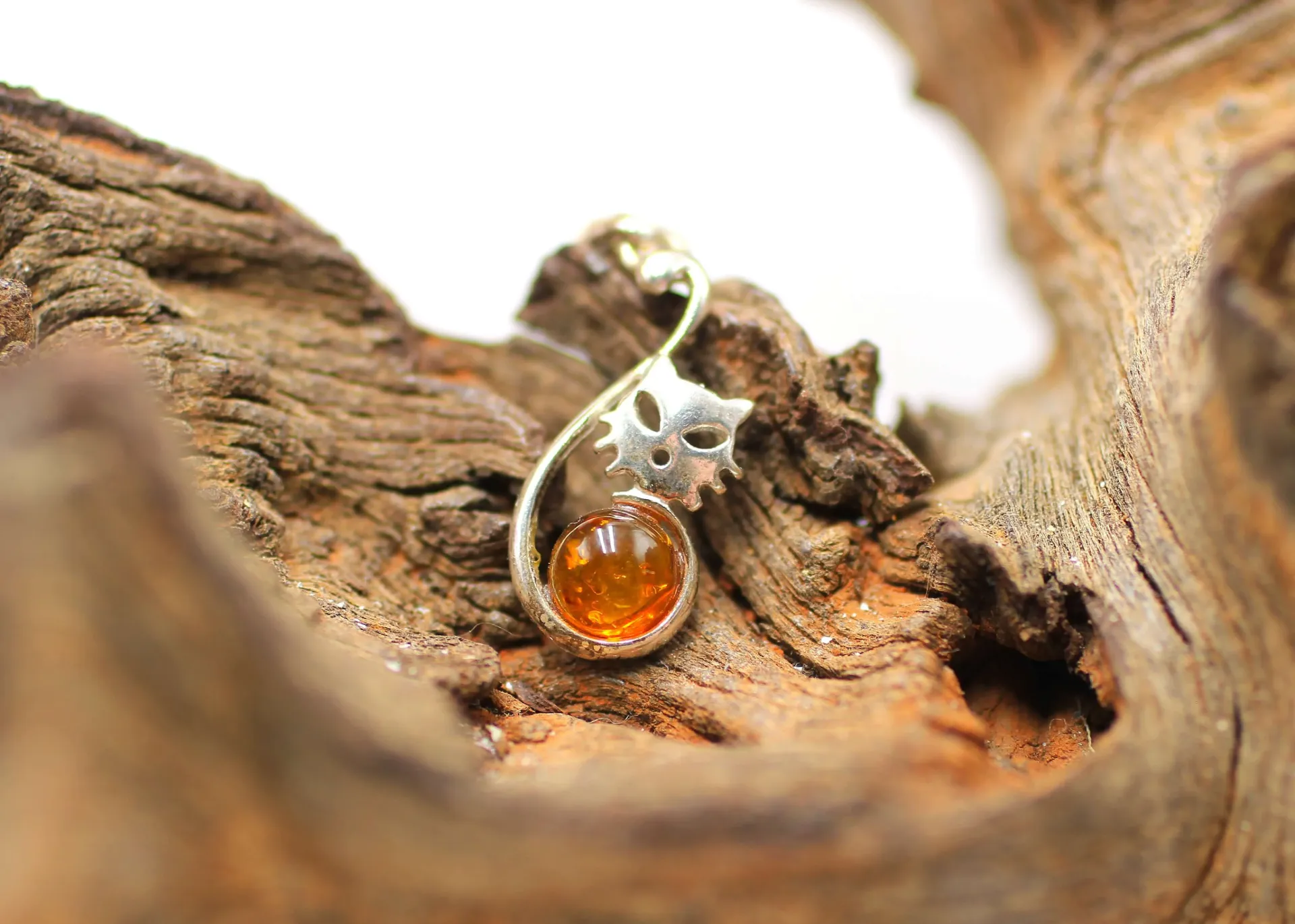 Pendentif chat en Argent 925 et Ambre