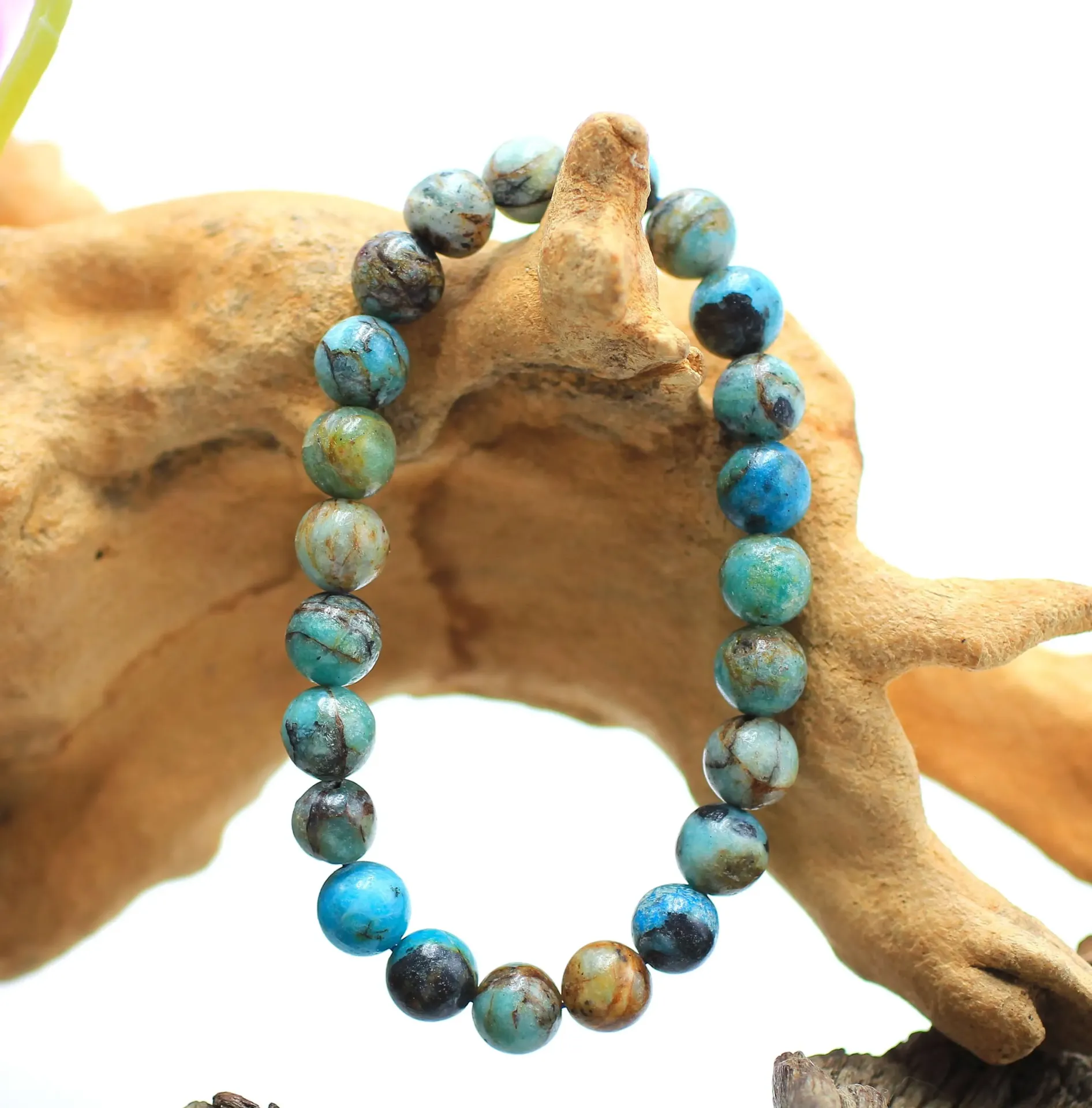 Bracelet en perles 8mm en Opale bleue