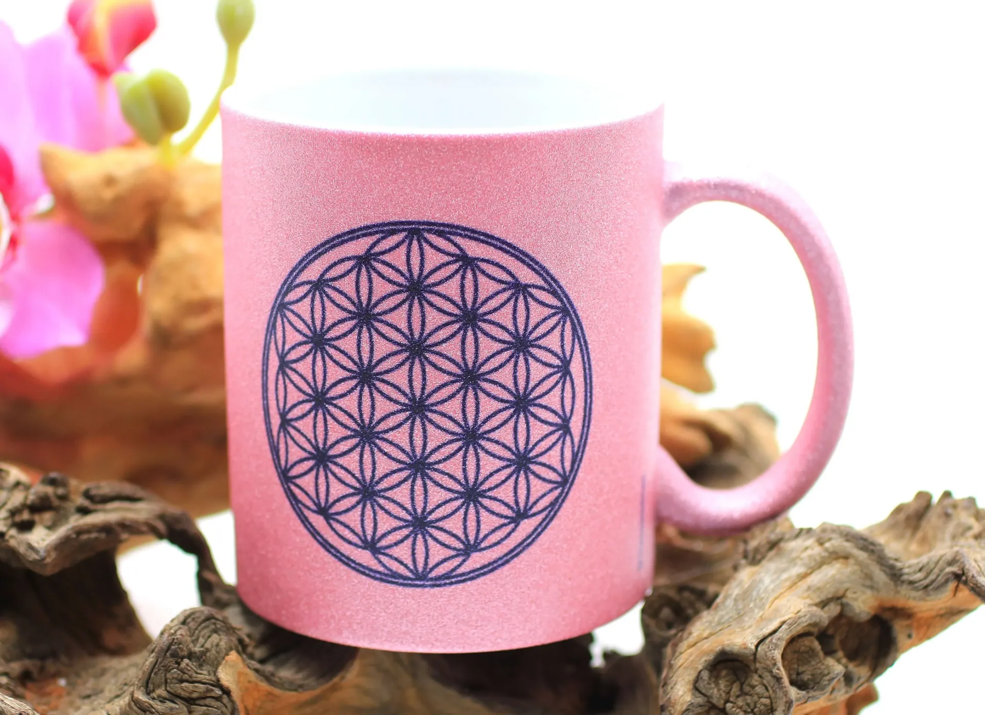 Mug "Fleur de vie et Paillette Rose"