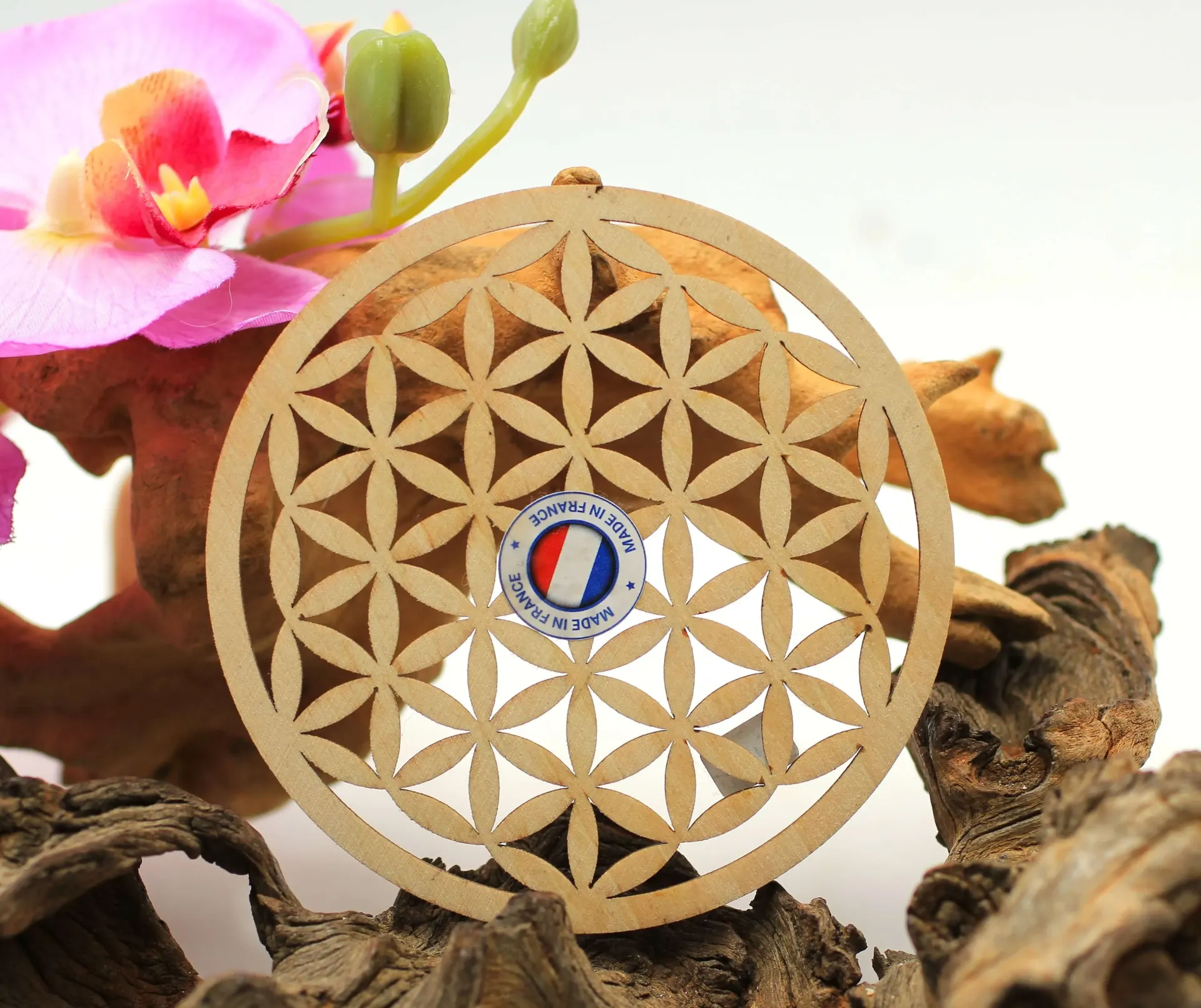 Plaque en bois et Motif Fleur de vie
