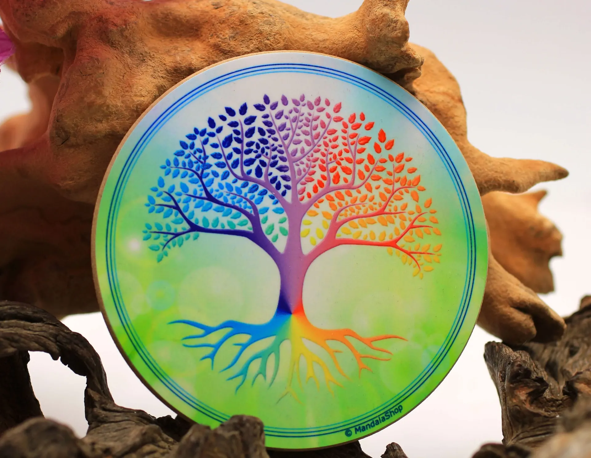 Disque harmonisant en bois et Arbre de vie vert